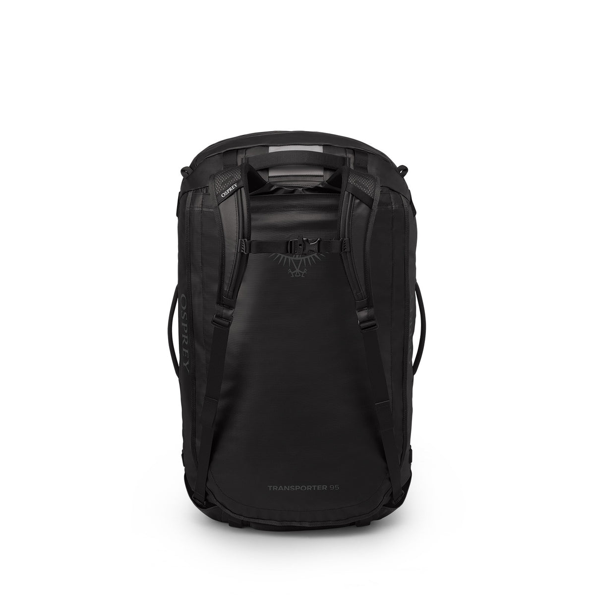 Osprey Transporter 95L Expedition Duffel in Raven Black Black — back view