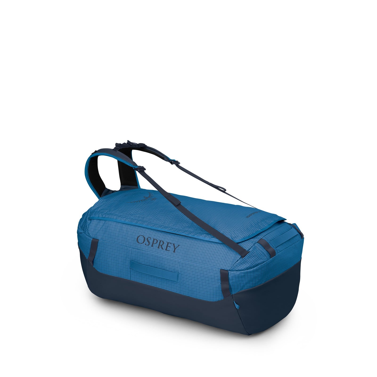 Osprey Transporter 95L Expedition Duffel in Blue Flame / Nocturnal Blue — front view # color_Blue Flame / Nocturnal Blue