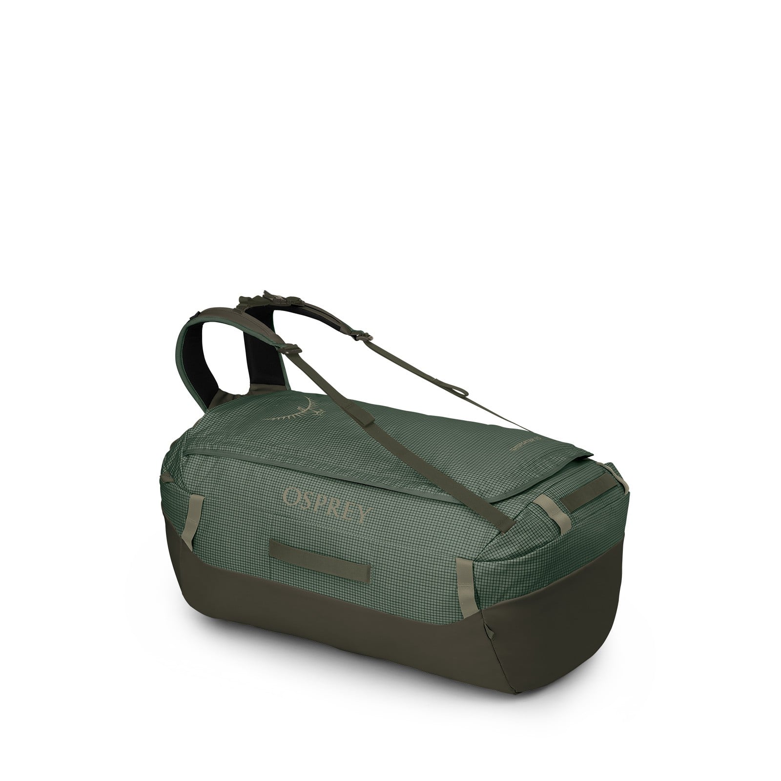 Osprey Transporter 95L Expedition Duffel in Pine Leaf/Earl Grey — front view # color_Pine Leaf/Earl Grey