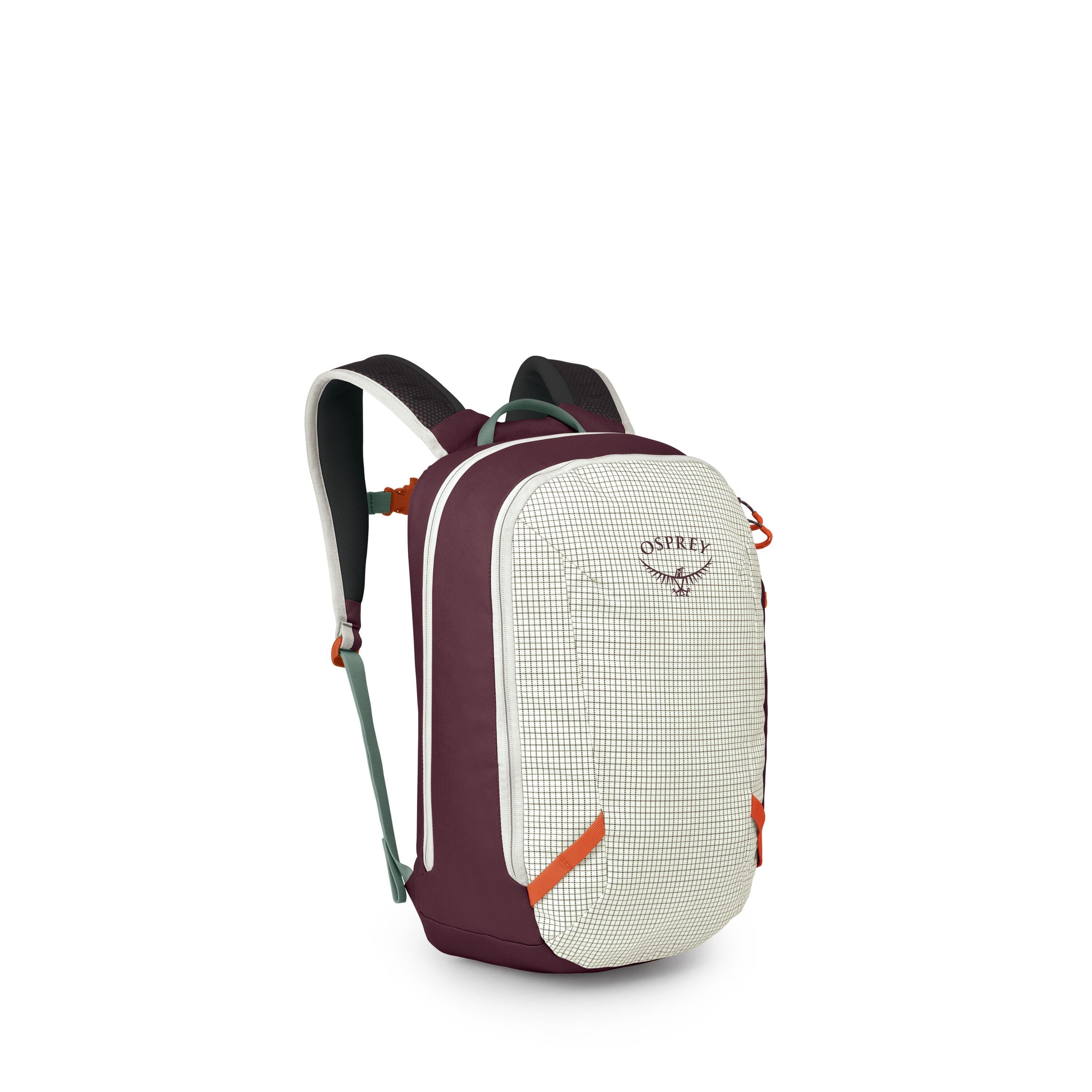 Osprey Transporter Panel Loader Backpack 20L in Mystery White-Moody Burgundy — front view # color_Mystery White-Moody Burgundy