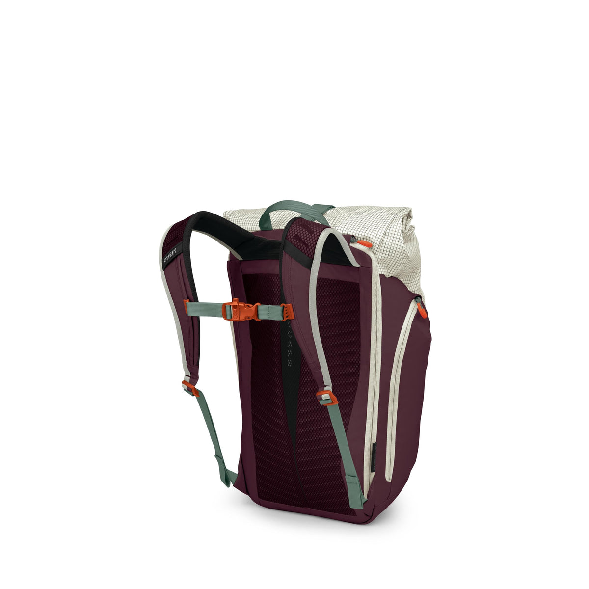 Osprey Transporter Roll Top Pack 25L in Mystery White-Moody Burgundy — back view