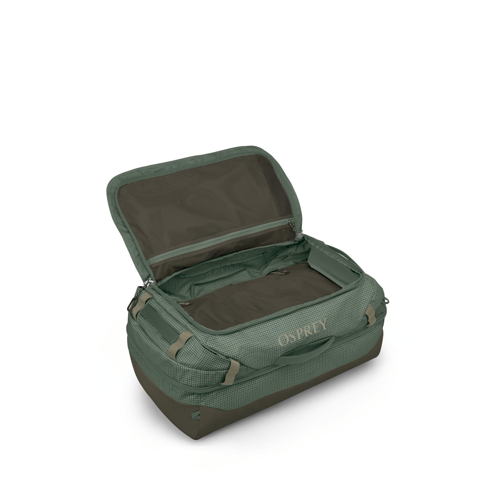 Osprey Transporter Squffel 70L in Pine Leaf Green — angle view 3