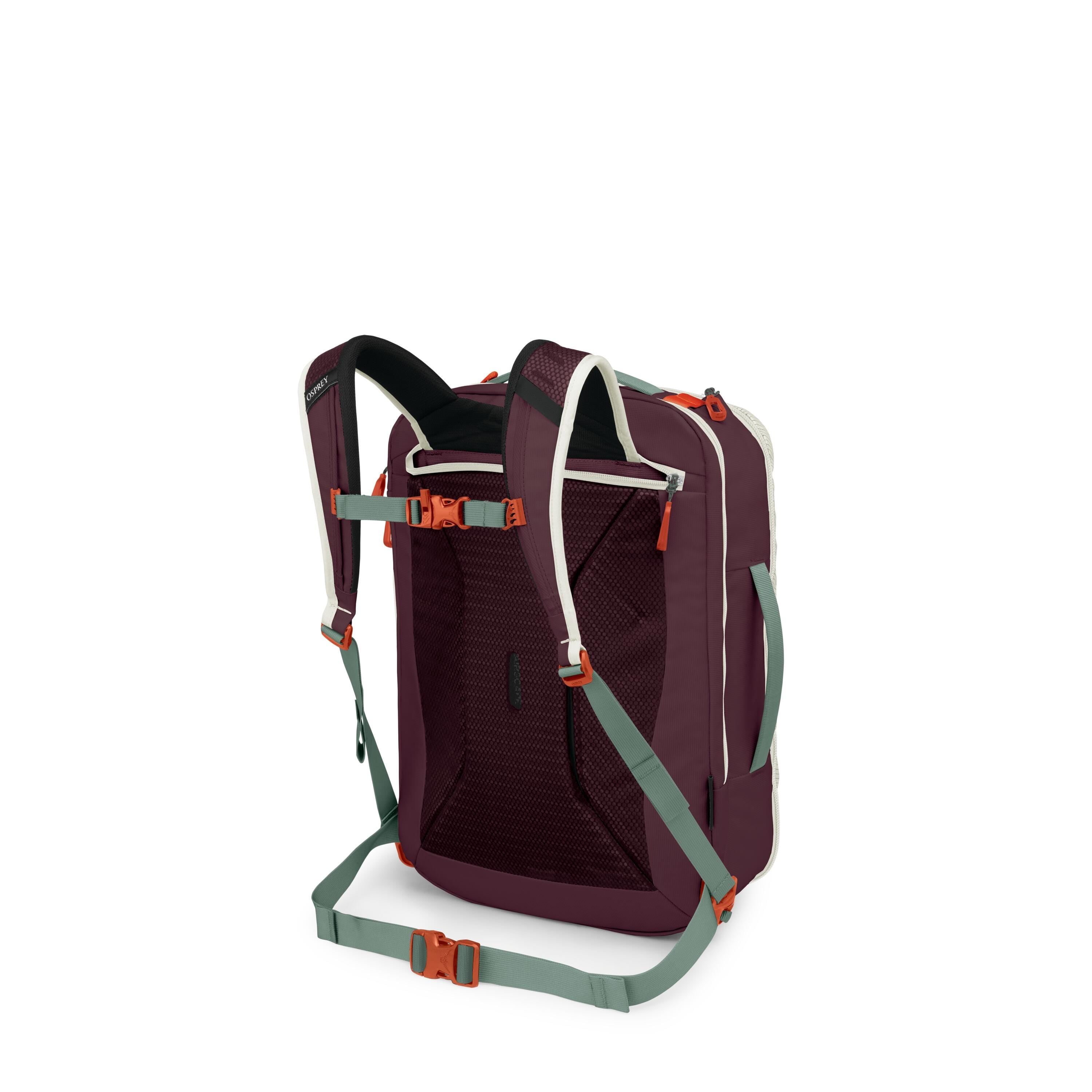 Osprey Transporter Travel Pack 36L in Mystery White-Moody Burgundy — angle view 3
