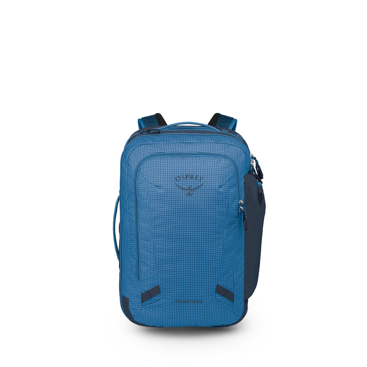 Osprey Transporter Travel Pack 44L in Blue Flame / Nocturnal Blue — front view # color_Blue Flame / Nocturnal Blue