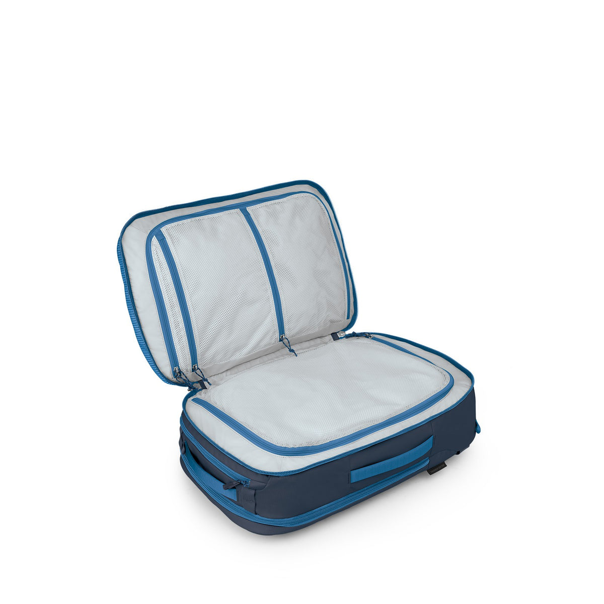 Osprey Transporter Travel Pack 44L in Blue Flame / Nocturnal Blue — angle view 3
