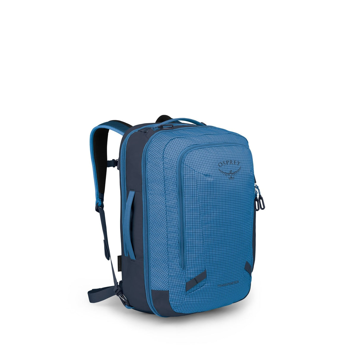 Osprey Transporter Travel Pack 44L in Blue Flame / Nocturnal Blue — angle view 2 # color_Blue Flame / Nocturnal Blue