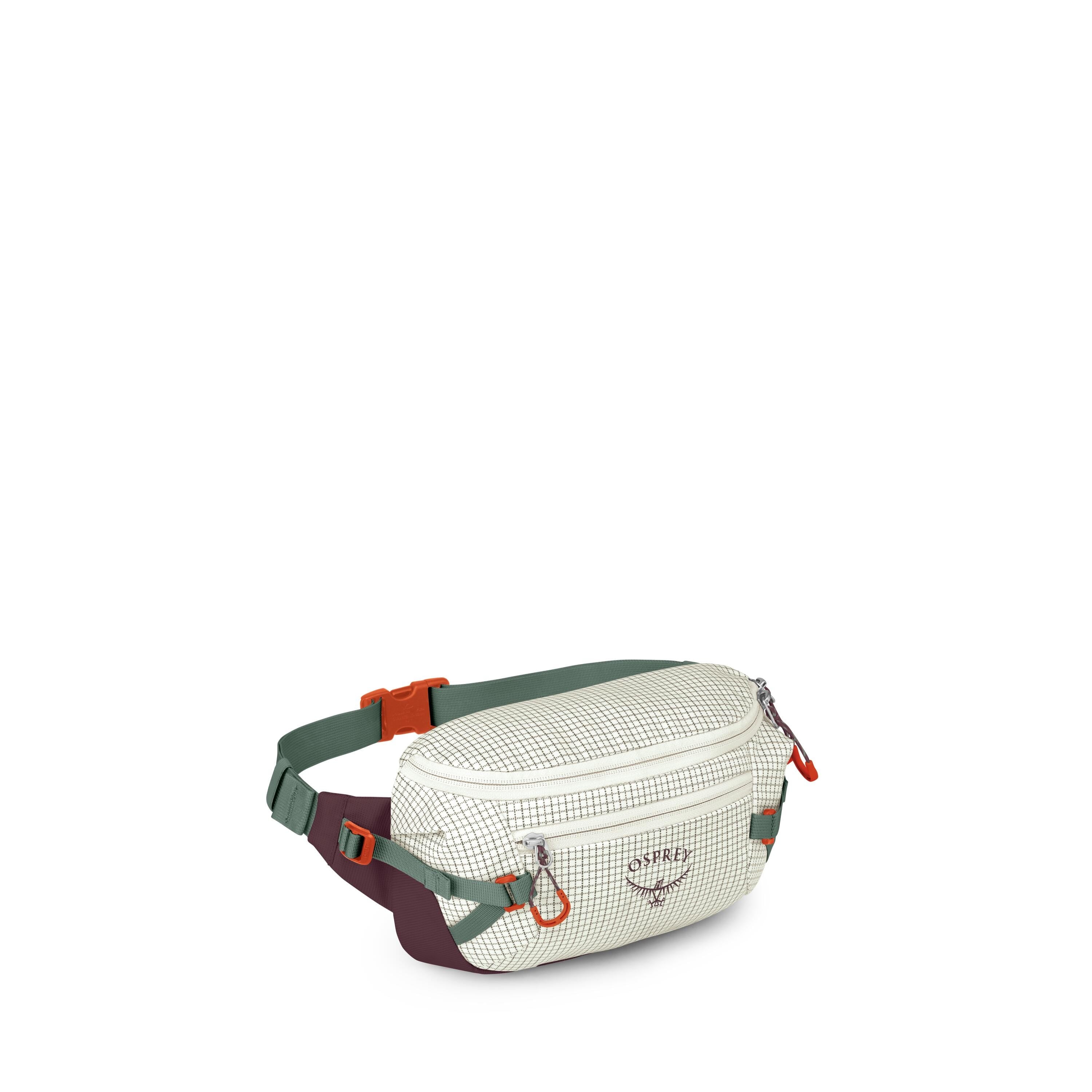 Osprey Transporter Waist Pack in Mystery White-Moody Burgundy — front view # color_Mystery White-Moody Burgundy