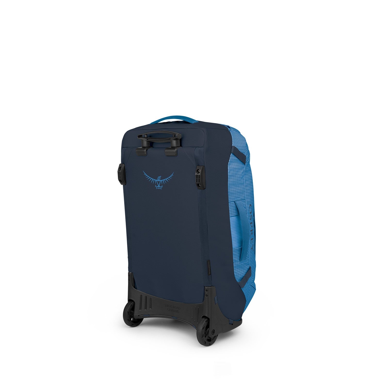 Osprey Transporter Wheeled Duffel 60L in Blue Flame/Nocturnal Blue — angle view 3