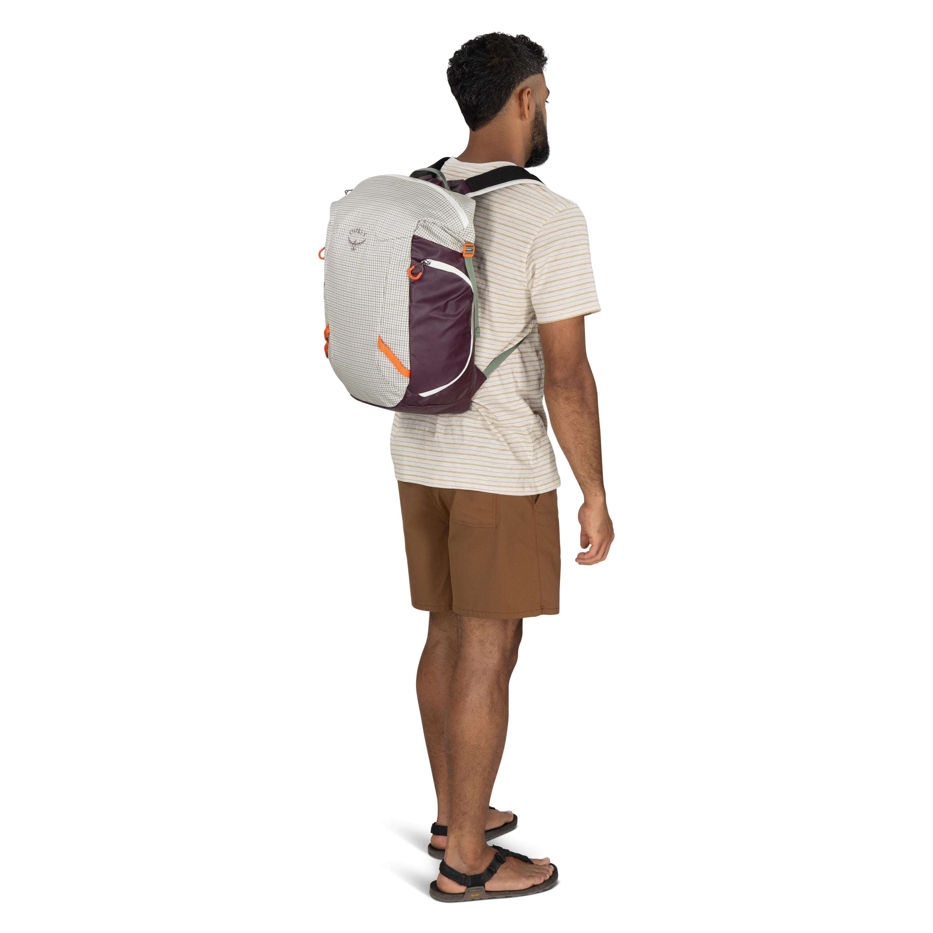 Osprey Transporter Zinch Backpack 22L in Mystery White-Moody Burgundy — lifestyle 2