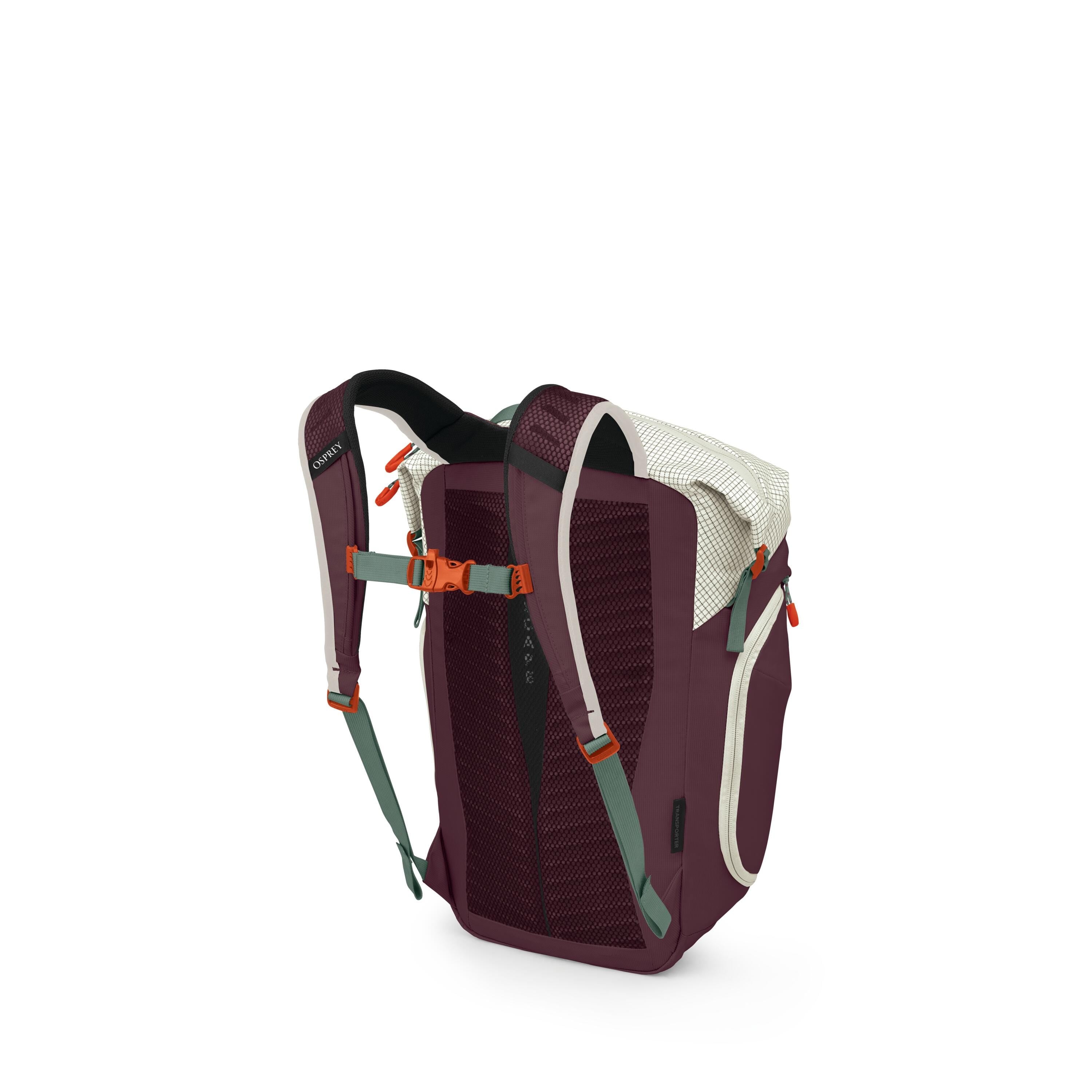 Osprey Transporter Zinch Backpack 22L in Mystery White-Moody Burgundy — angle view 3