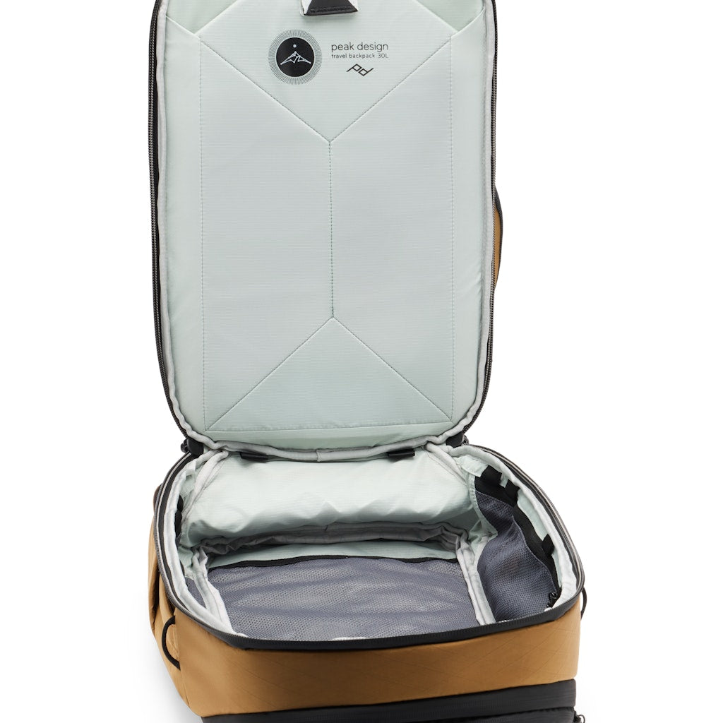Peak Design Travel Backpack 30L in Coyote — interior view