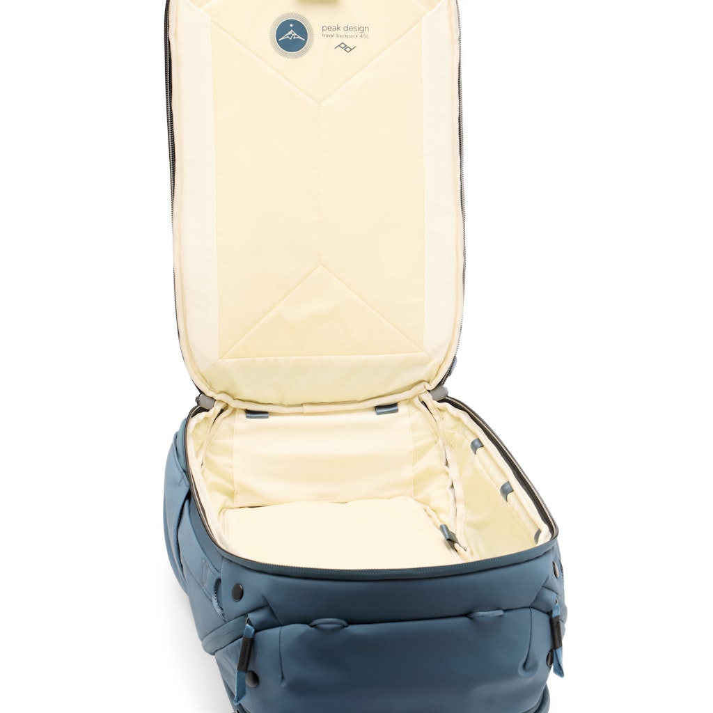 Peak Design Travel Backpack 45L in Ocean — interior view