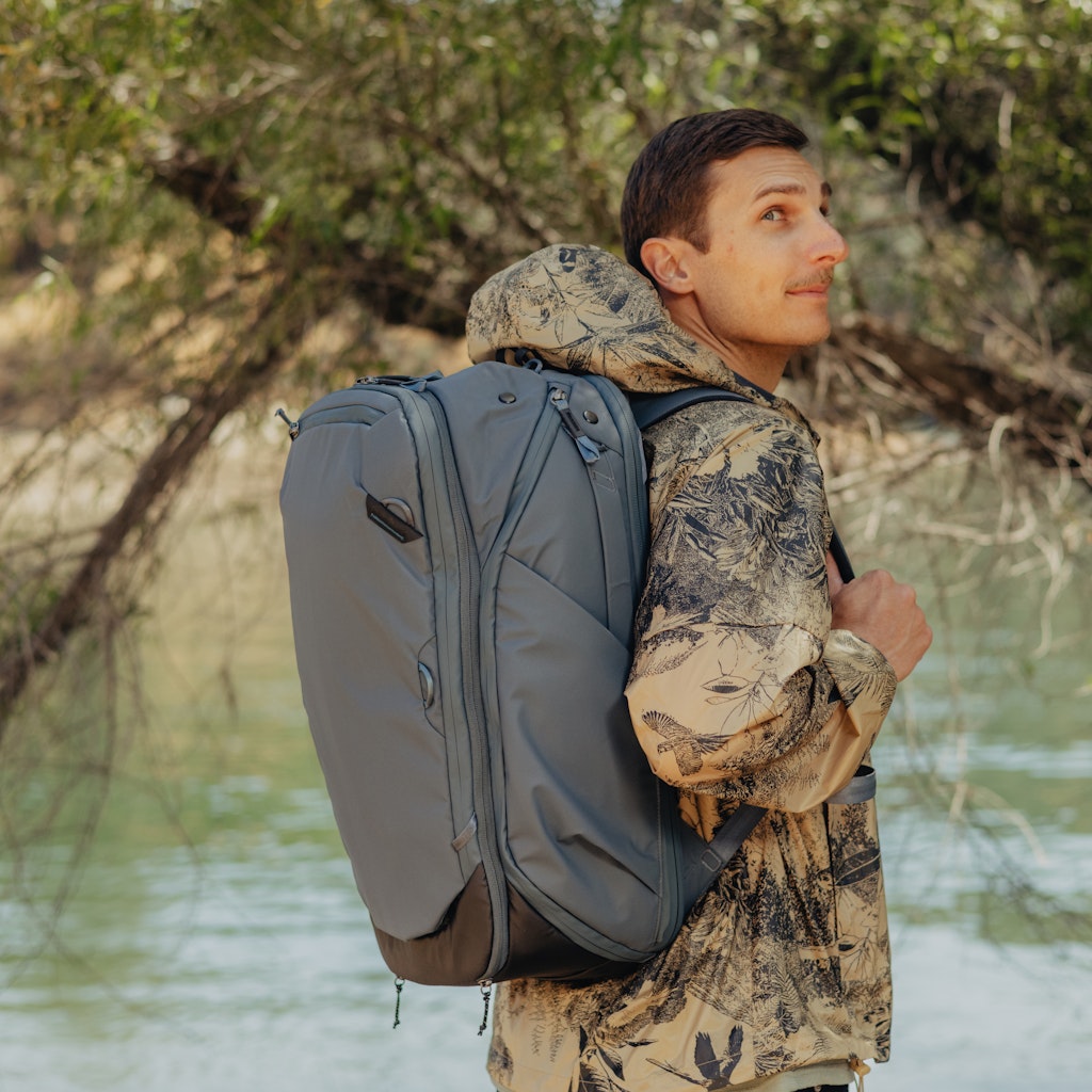 Peak Design Travel Backpack 45L in Ocean — lifestyle