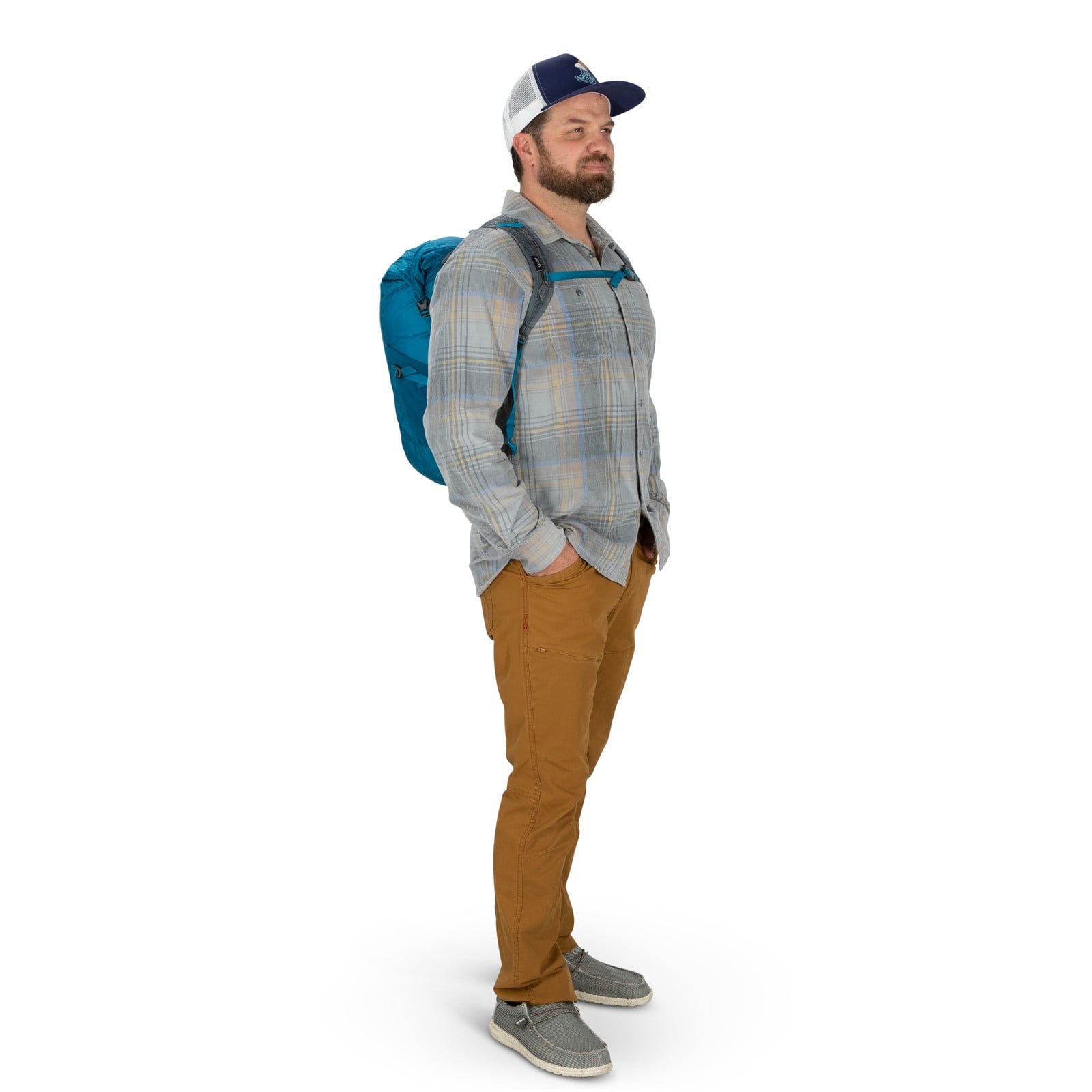 Osprey Ultralight Dry Stuff Pack 20L in Waterfront Blue — lifestyle