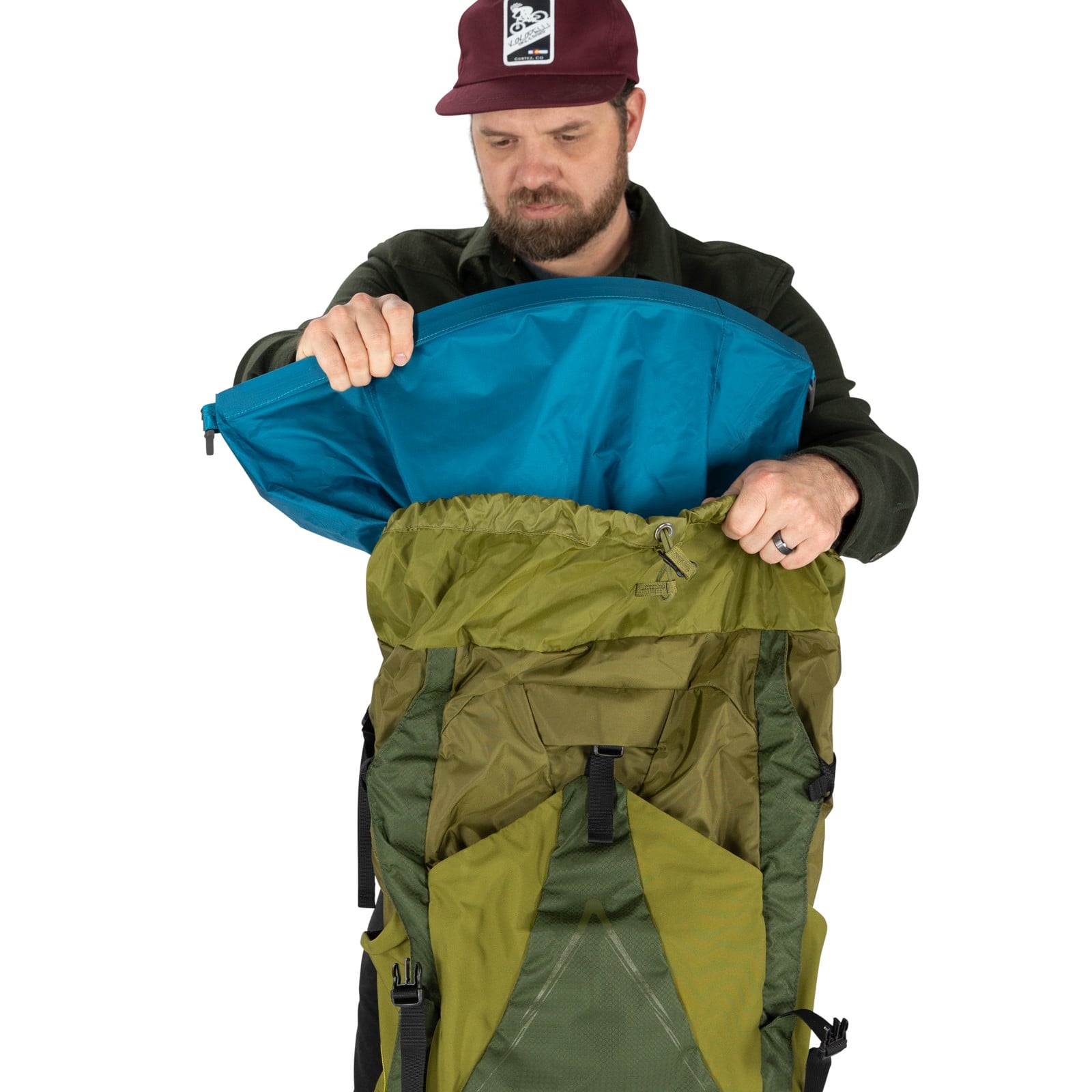Osprey Ultralight Pack Liner Medium 58L in Waterfront Blue — lifestyle