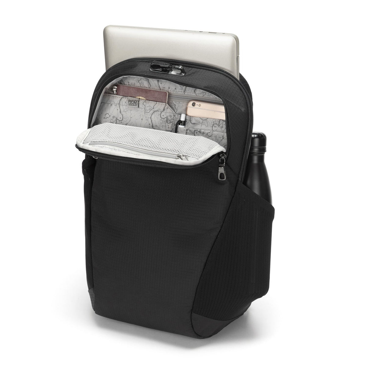 Pacsafe Vibe 20L Anti-Theft Backpack in Jet Black — interior view