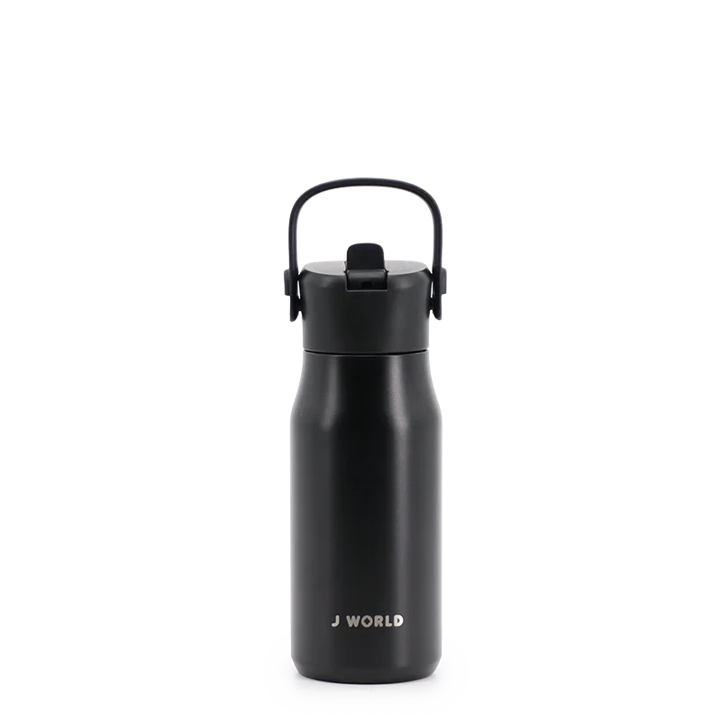 J World Flowee 14oz Insulated Water Bottle in Black — front view # color_Black
