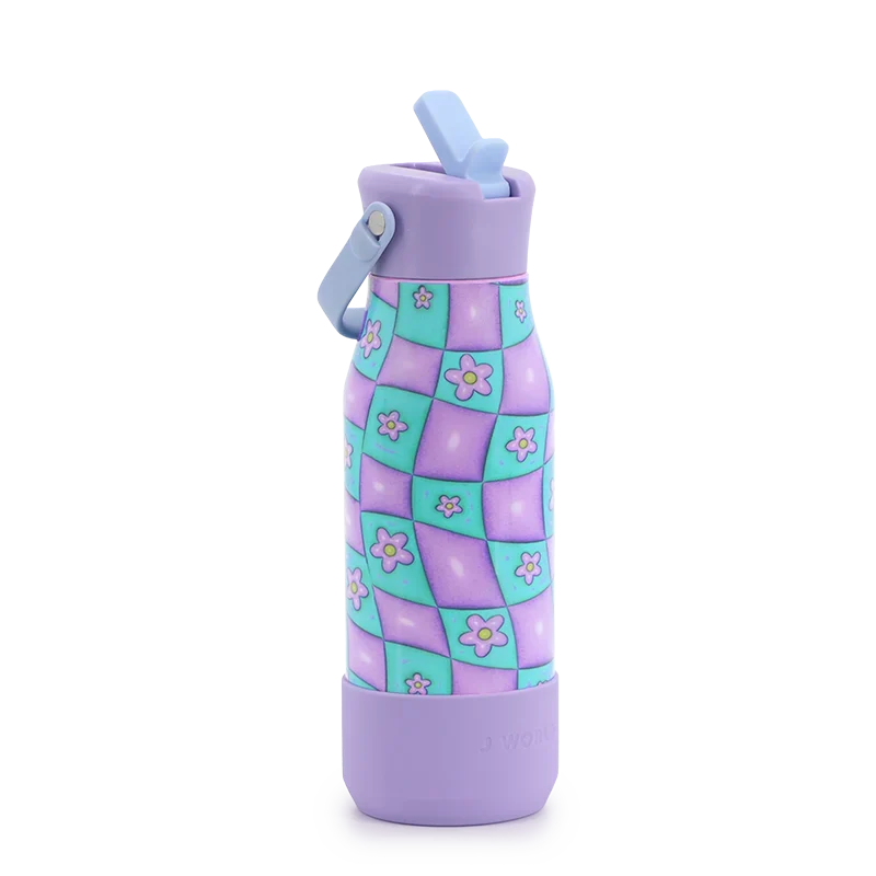 J World Flowee 22oz Insulated Water Bottle in Puffy Flower — angle view 2 # color_Puffy Flower
