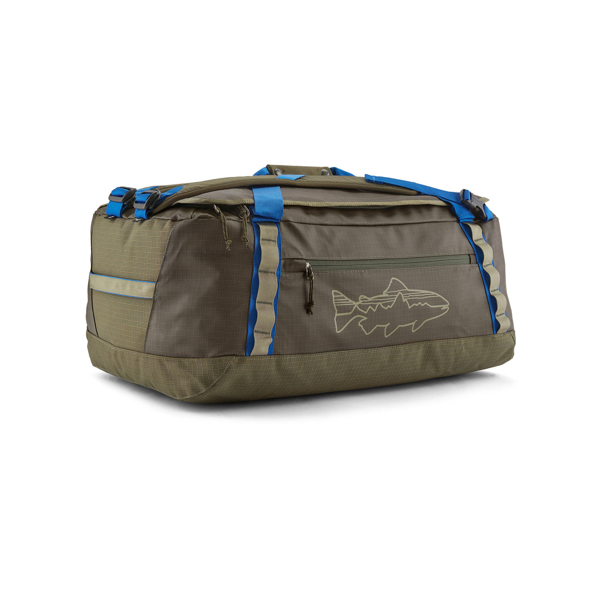 Patagonia Black Hole Duffel 55L in Basin Green/Fitz Trout — front view # color_Basin Green/Fitz Trout