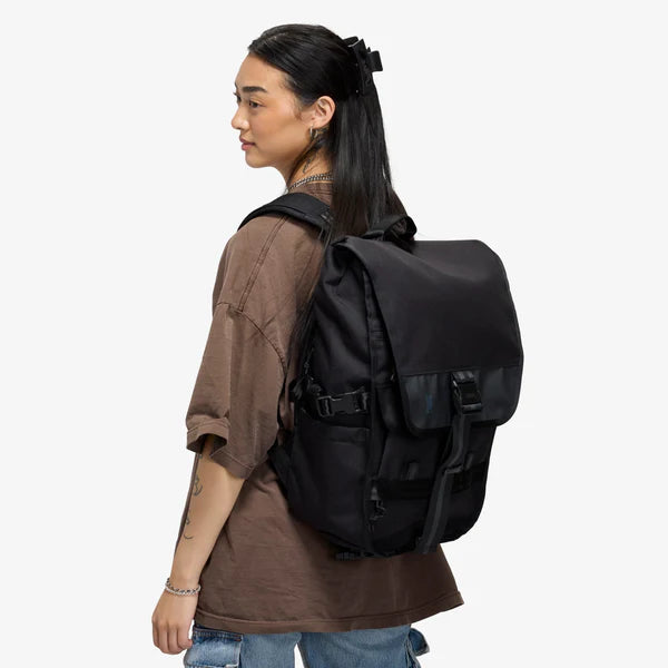 Chrome Industries Warsaw Pack 30L backpack – black, rolltop rolled down