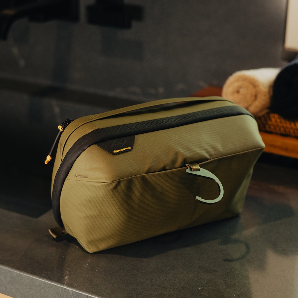 Peak Design Wash Pouch in Kelp — lifestyle 2