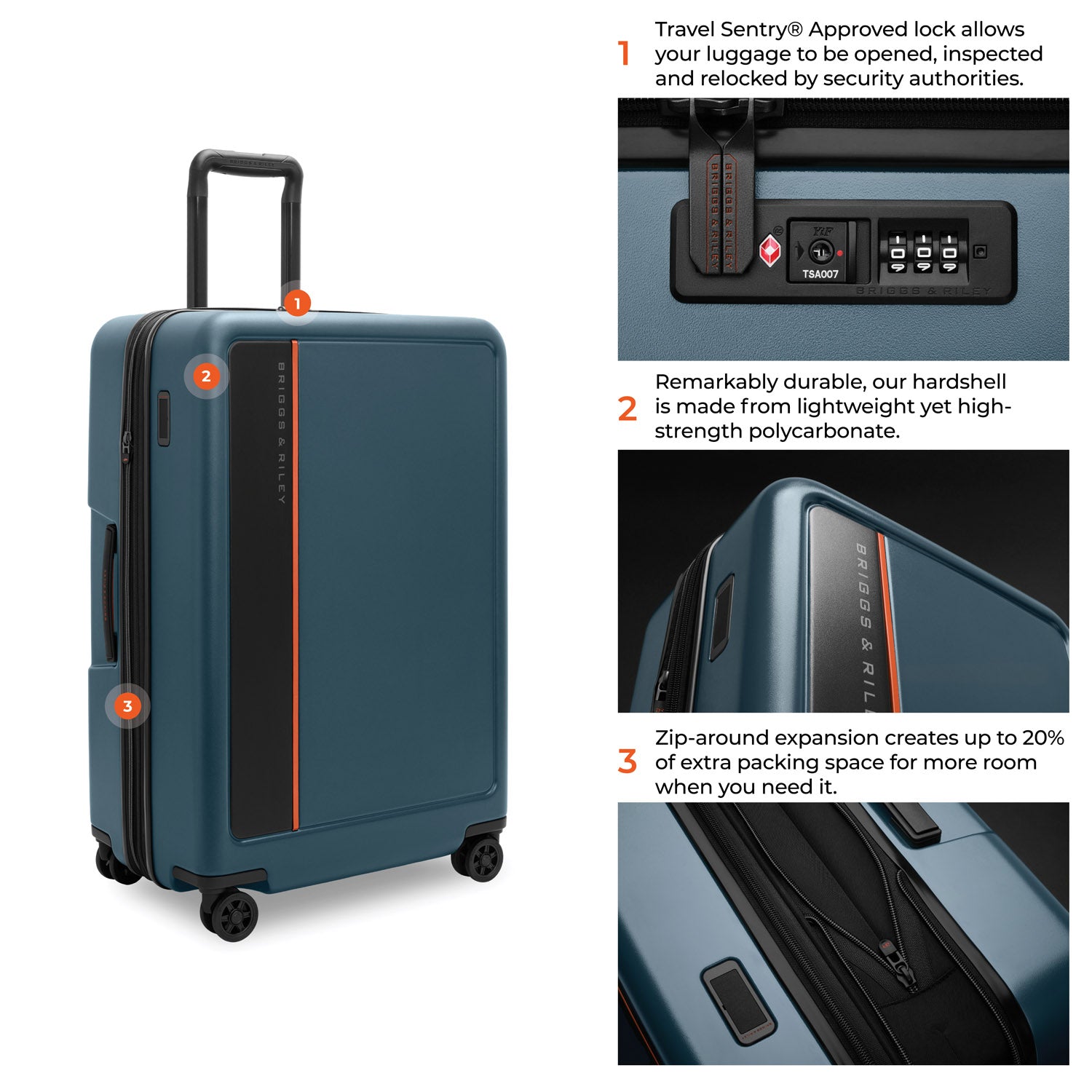 Briggs & Riley ZDX Large 30" Hardside Expandable Spinner in Ocean — detail view # color_Ocean