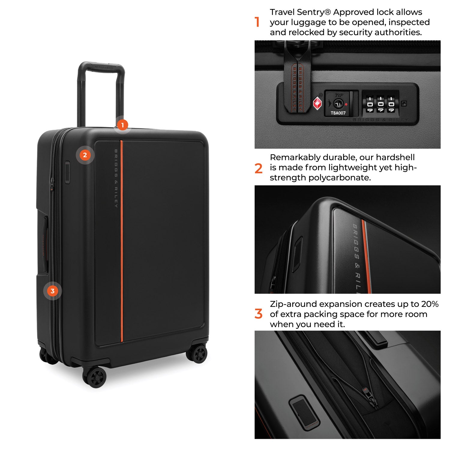 Briggs & Riley ZDX Large 30" Hardside Expandable Spinner in Black — detail view # color_Black