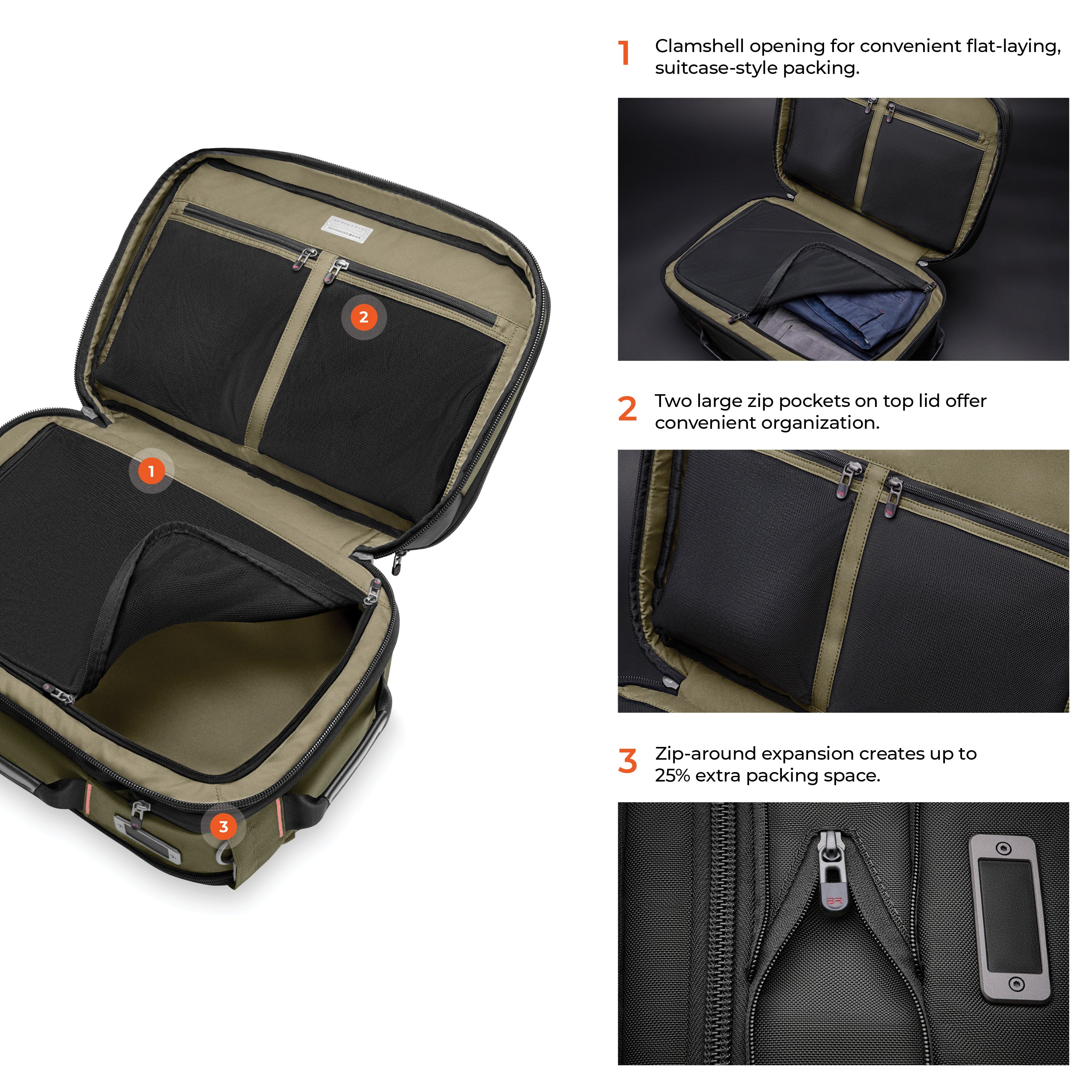 Briggs & Riley ZDX Medium Convertible Backpack Duffle in Hunter — detail view 2 # color_Hunter