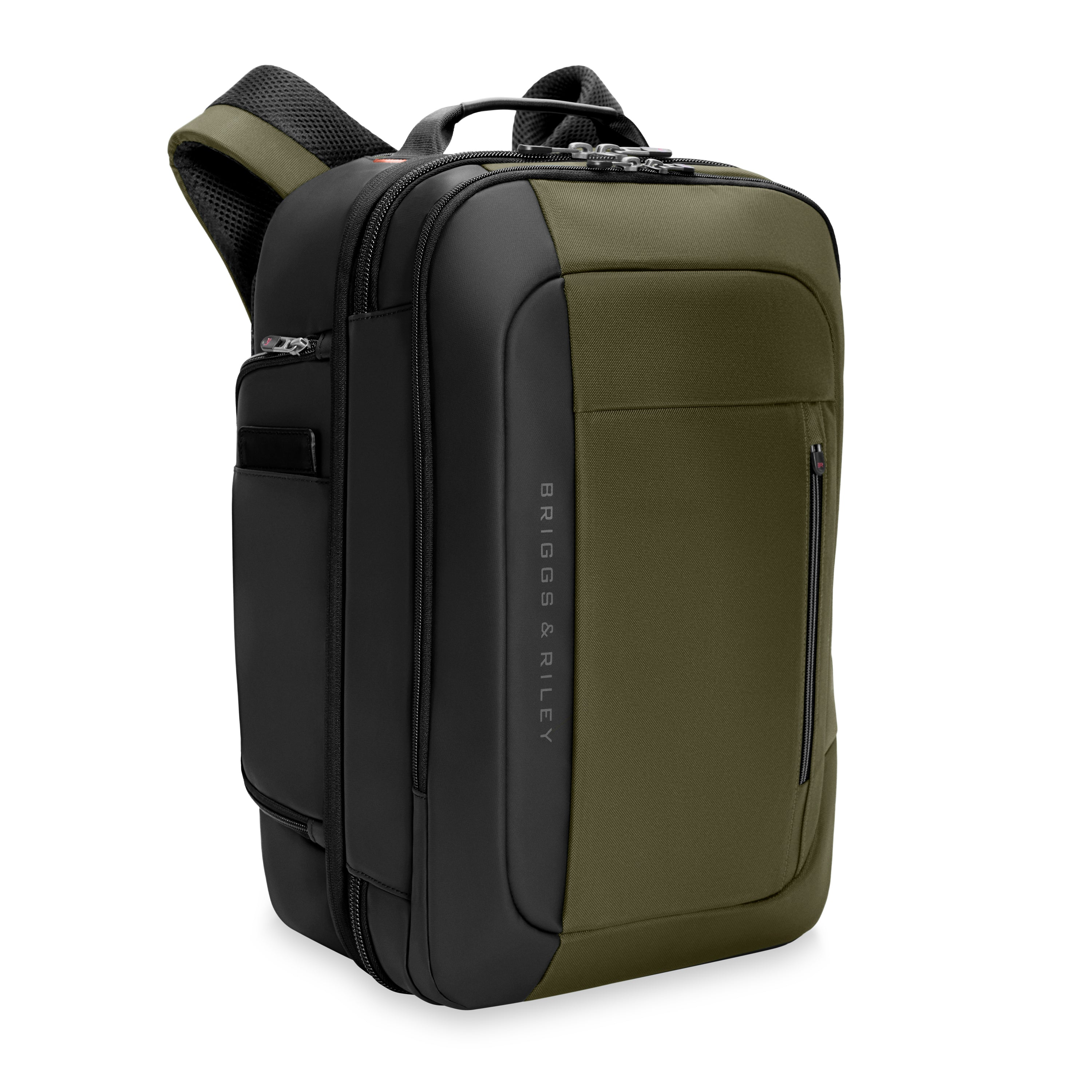 Briggs & Riley ZDX Medium Convertible Backpack Duffle in Hunter — angle view 3 # color_Hunter