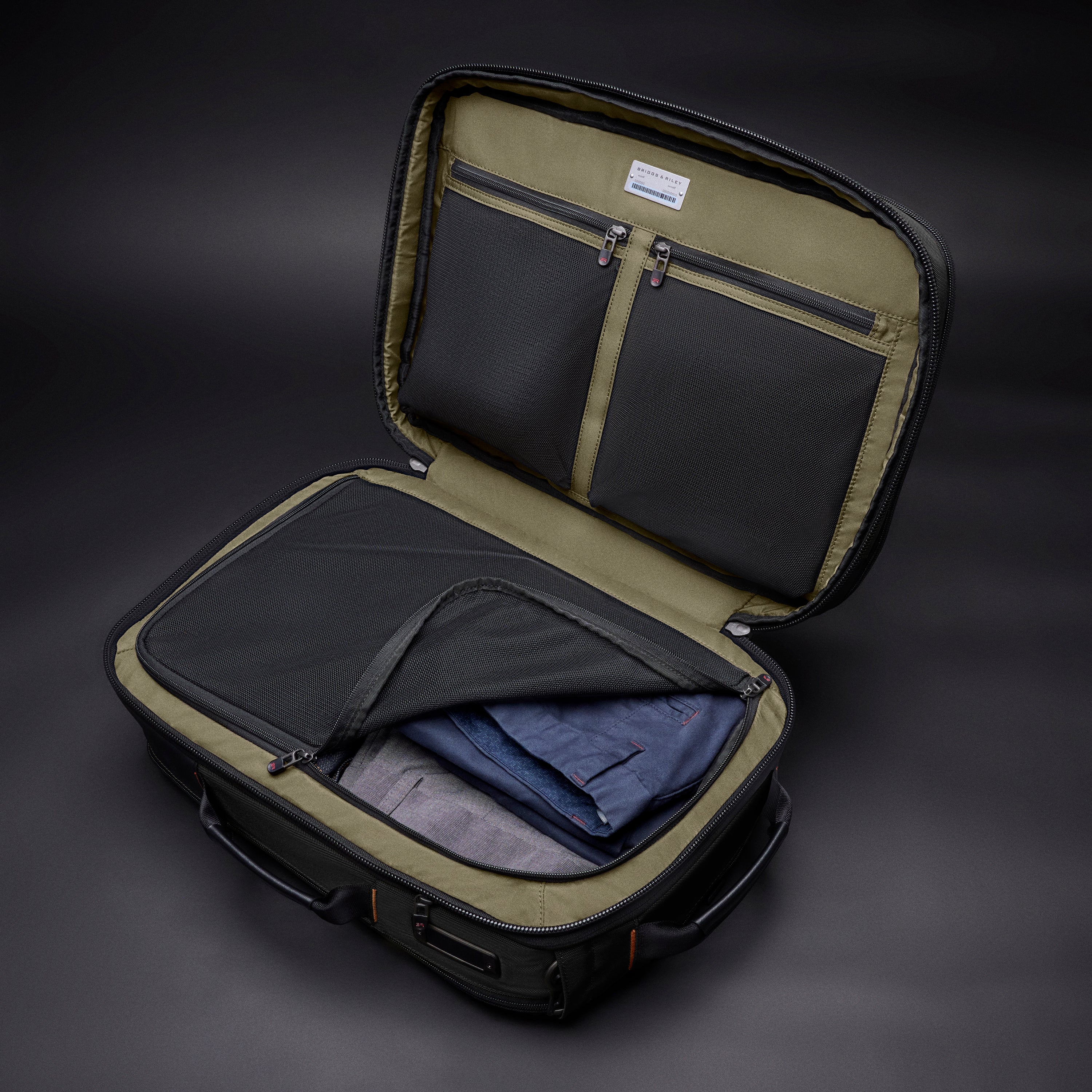 Briggs & Riley ZDX Medium Convertible Backpack Duffle in Black — interior view 4 # color_Black