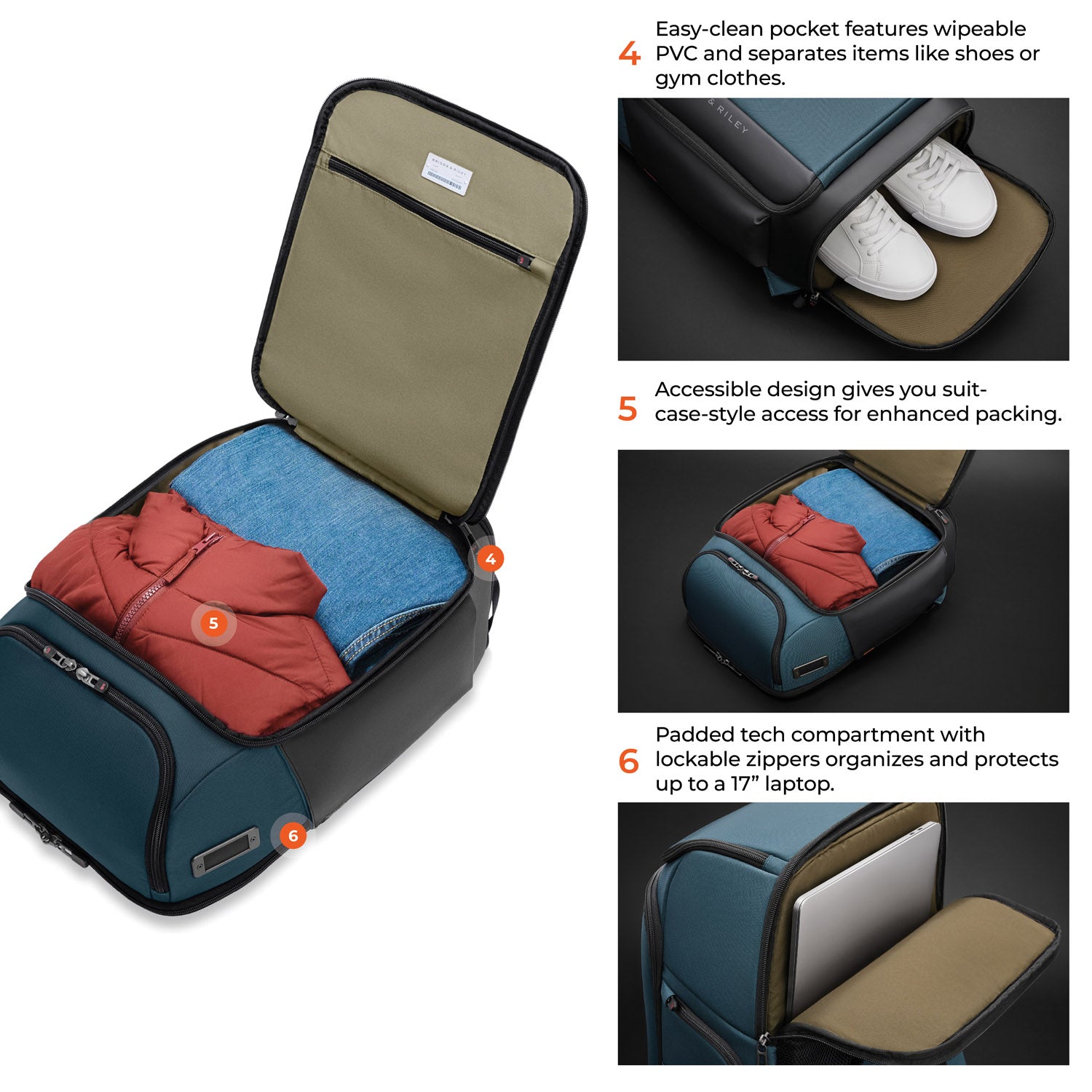 Briggs & Riley ZDX U-Zip Travel Backpack in Ocean — detail view 6 # color_Ocean
