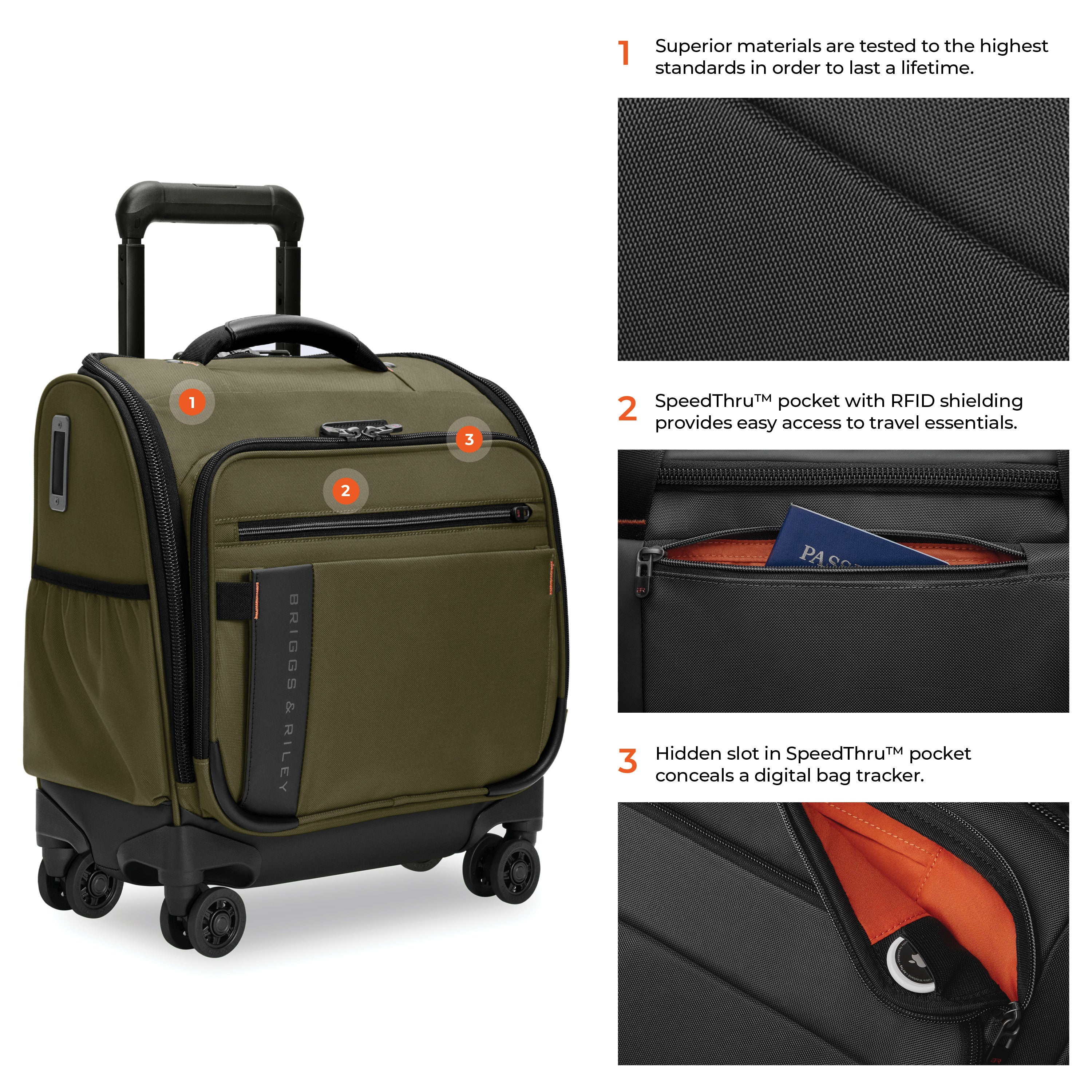 Briggs & Riley ZDX Cabin Spinner in Hunter — detail view 3 # color_Hunter
