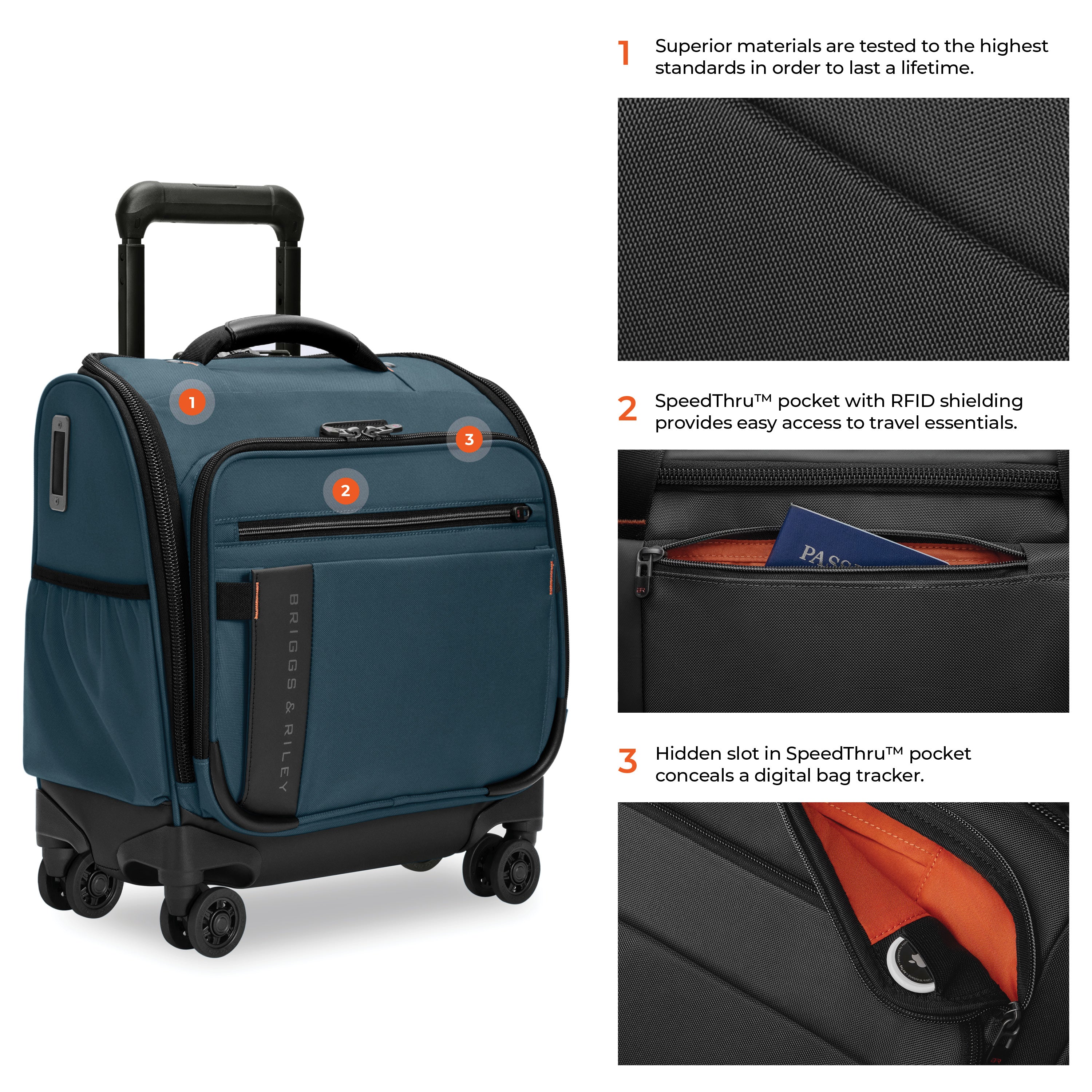 Briggs & Riley ZDX Cabin Spinner in Ocean — detail view # color_Ocean