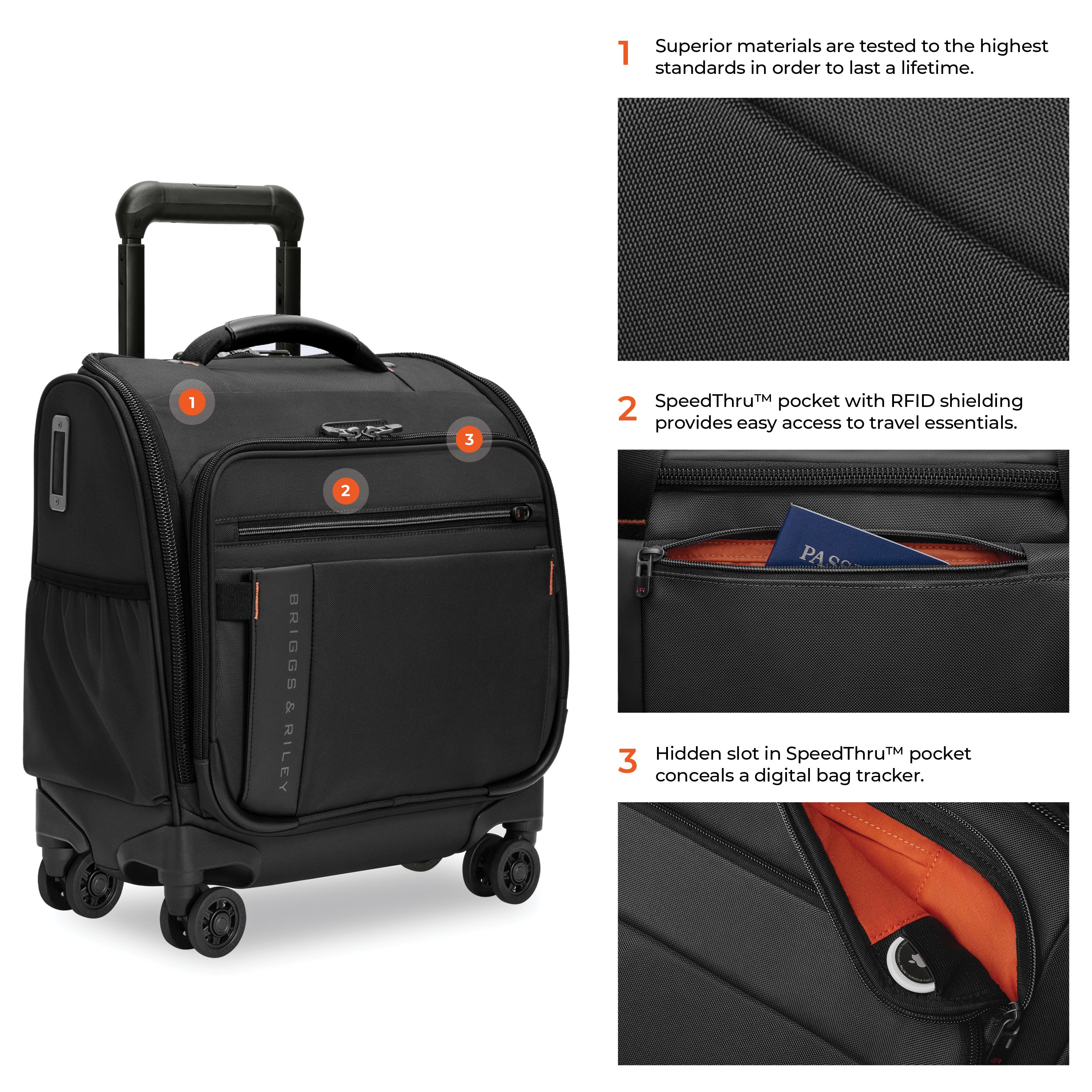 Briggs & Riley ZDX Cabin Spinner in Black — detail view 5 # color_Black