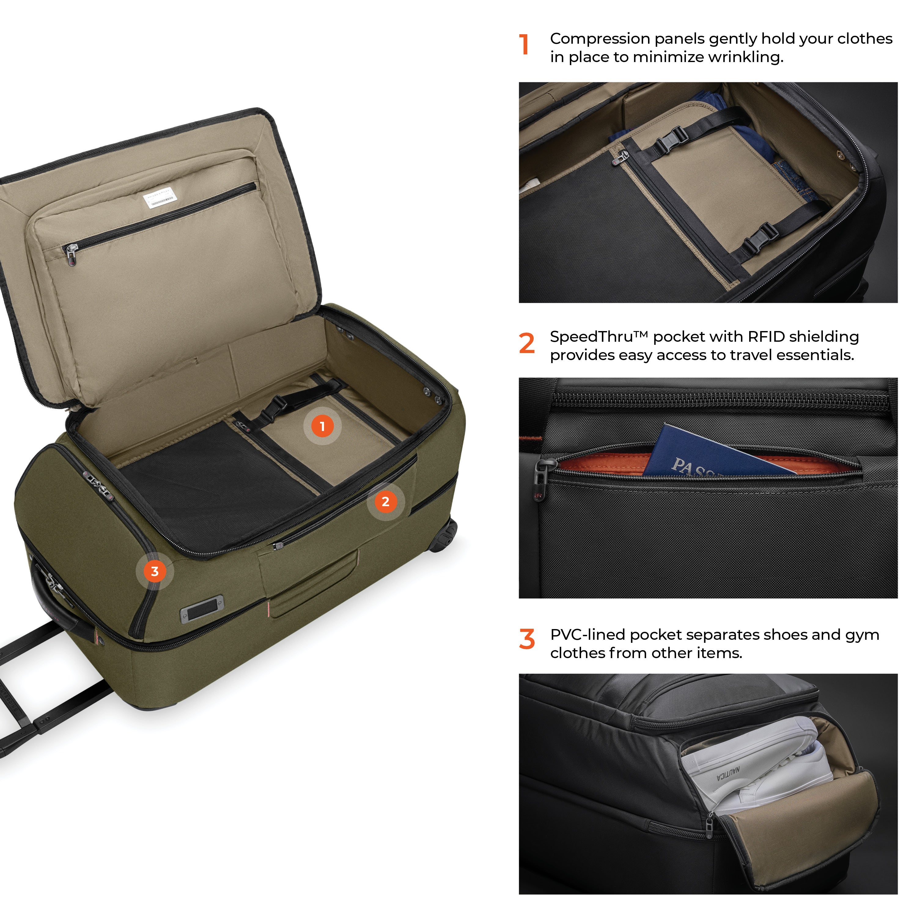 Briggs & Riley ZDX Medium 2-Wheel Duffle in Hunter — detail view 3 # color_Hunter