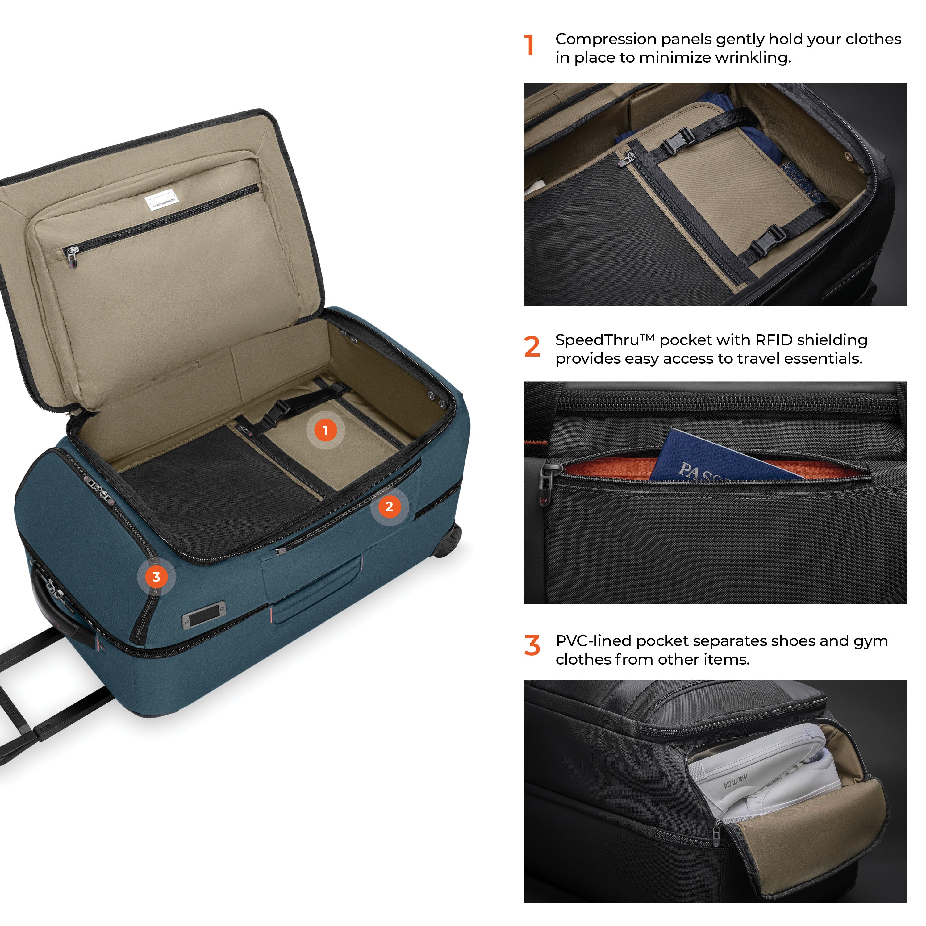 Briggs & Riley ZDX Medium 2-Wheel Duffle in Ocean — detail view 3 # color_Ocean