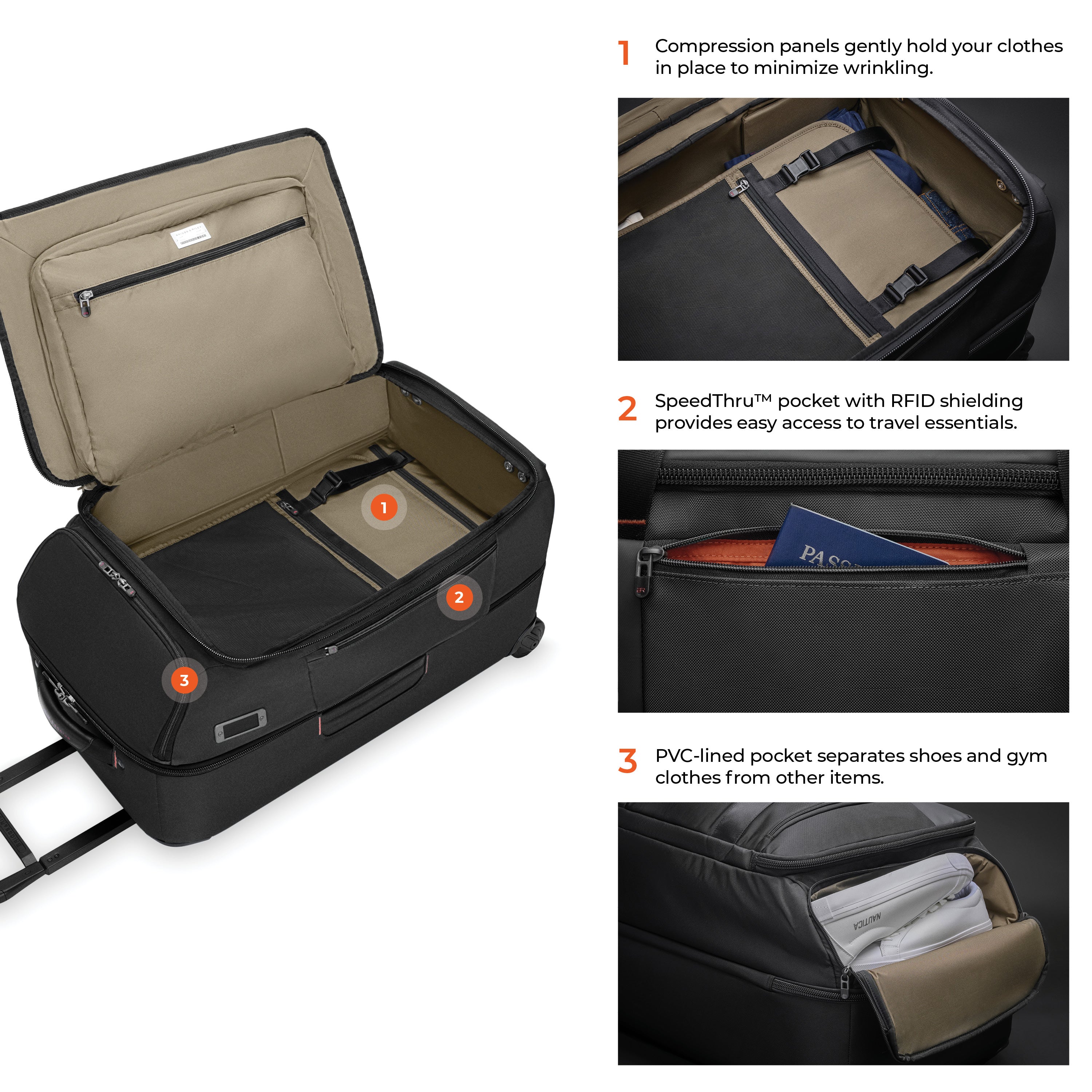 Briggs & Riley ZDX Medium 2-Wheel Duffle in Black — detail view 7 # color_Black