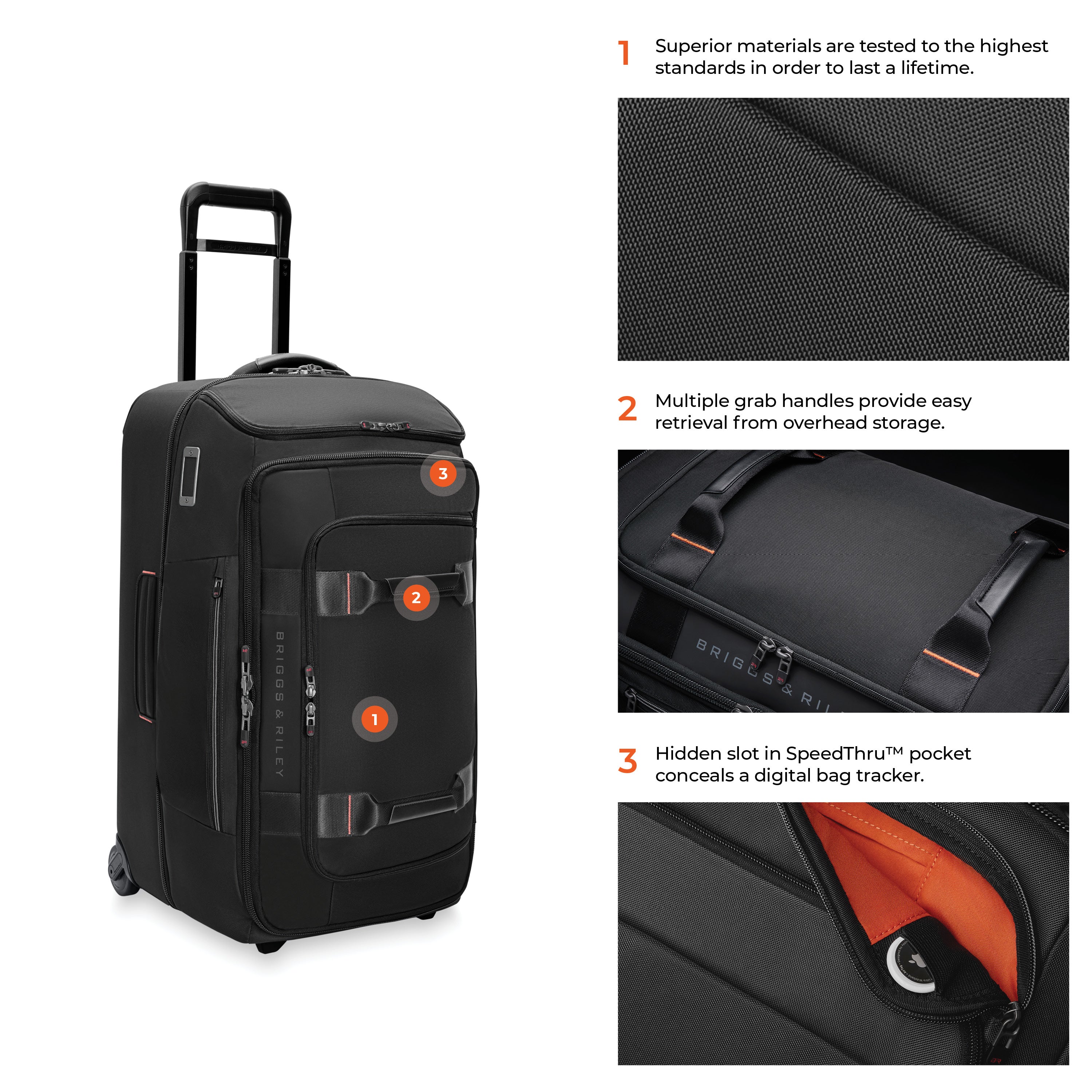Briggs & Riley ZDX Medium 2-Wheel Duffle in Black — detail view 10 # color_Black