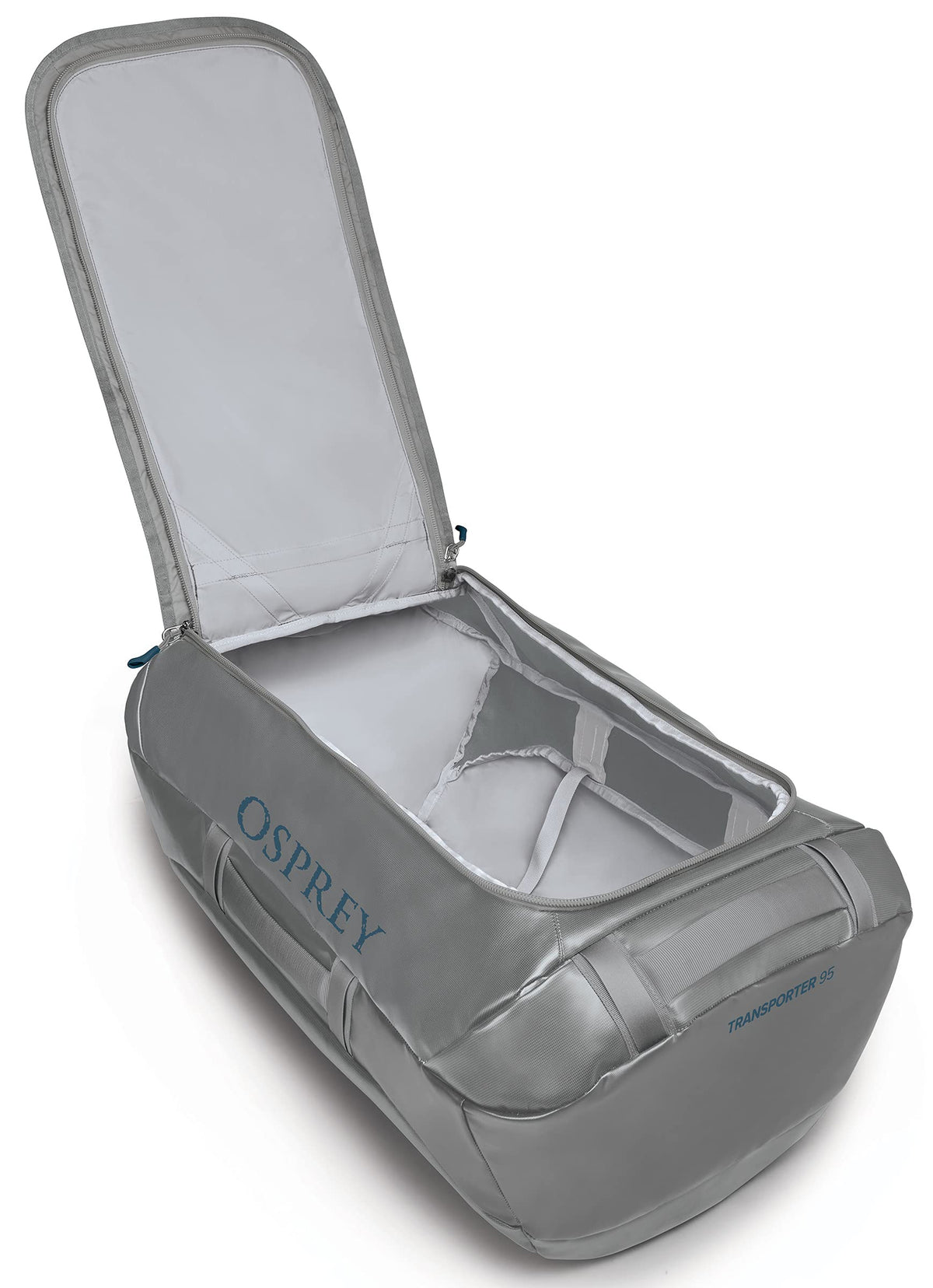 Osprey Transporter 95L Expedition Duffel in Smoke Grey — interior view