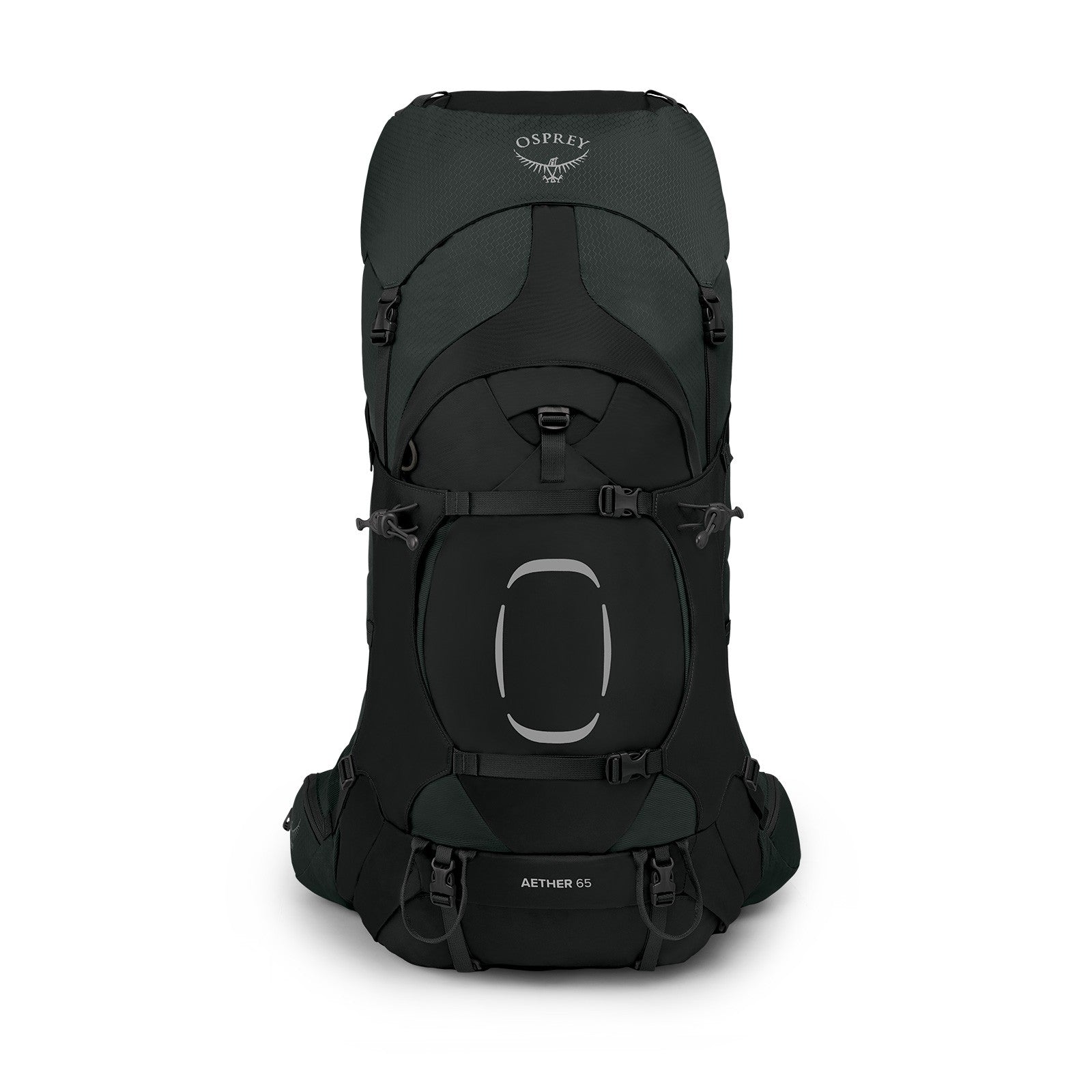 Osprey Aether 65 Hiking Backpack 65L in Black — angle view 3