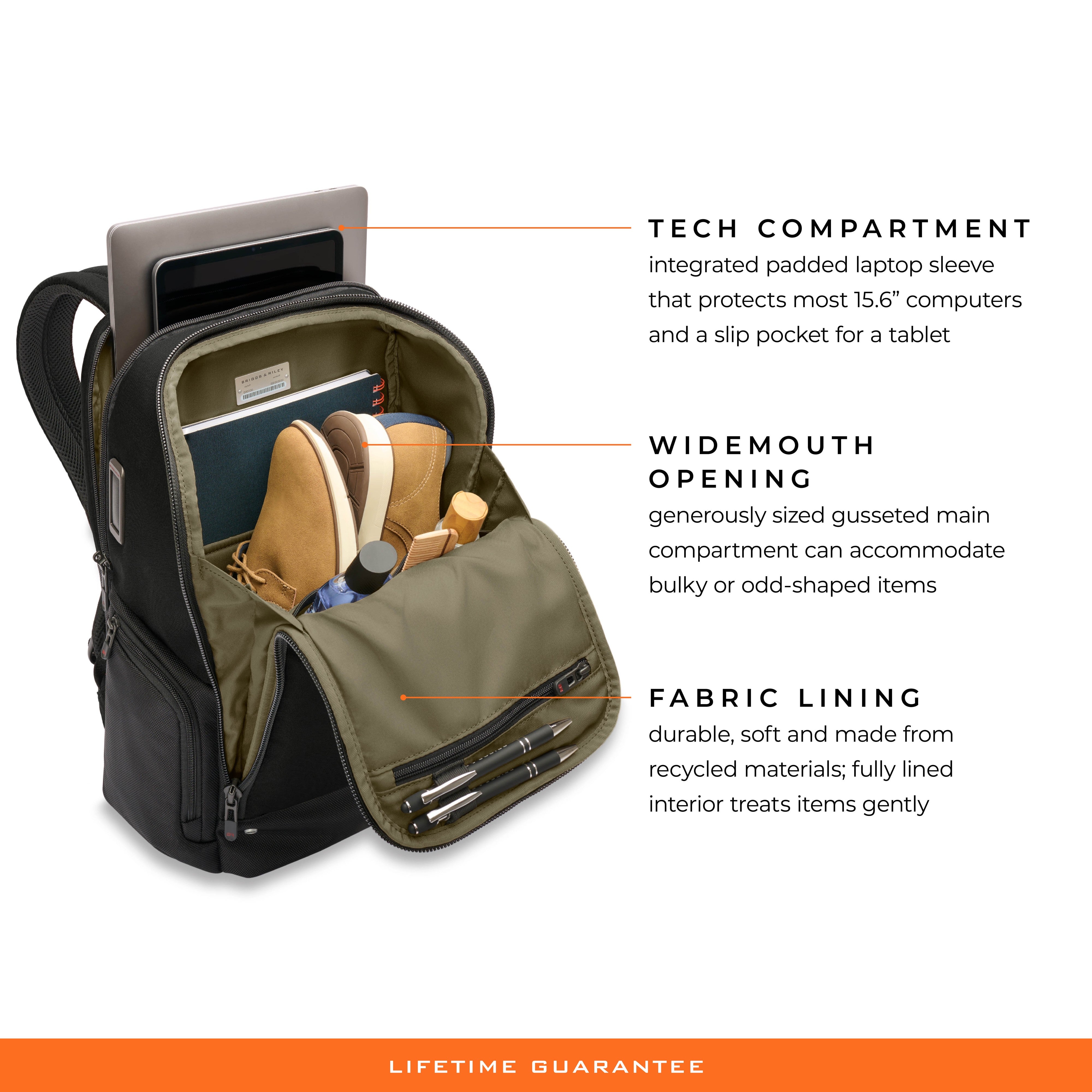 Briggs & Riley HTA Medium Widemouth Backpack in Black — detail view 12 # color_Black