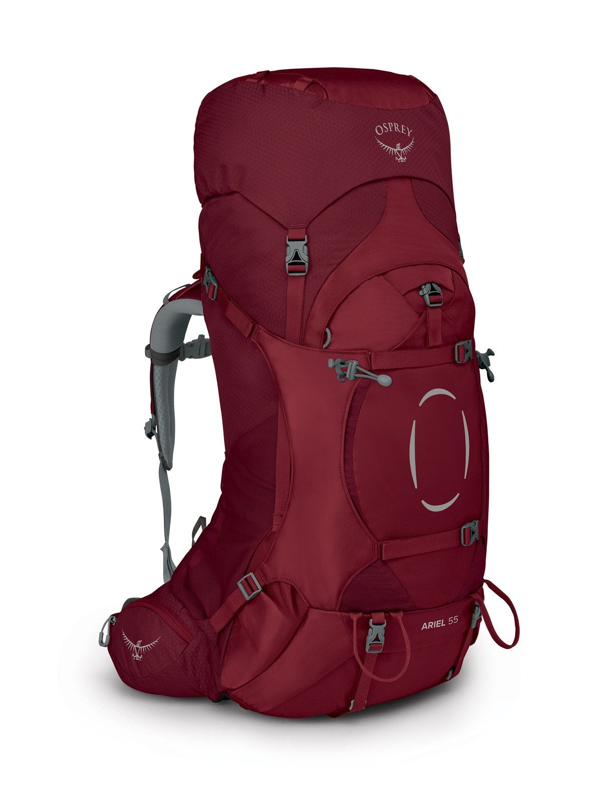 Osprey Ariel 55 Women's Hiking Backpack 55L in Claret Red — front view
