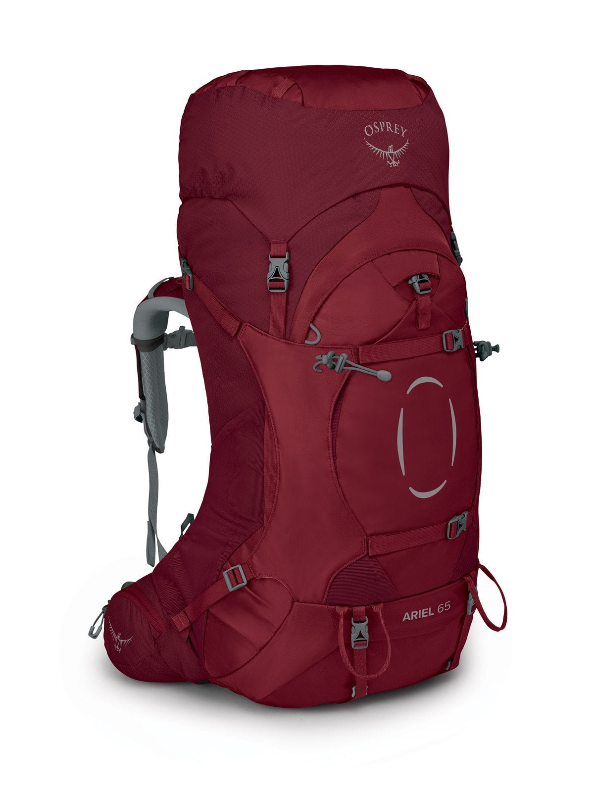 Osprey Ariel 65 Women's Hiking Backpack 65L in Claret Red — front view