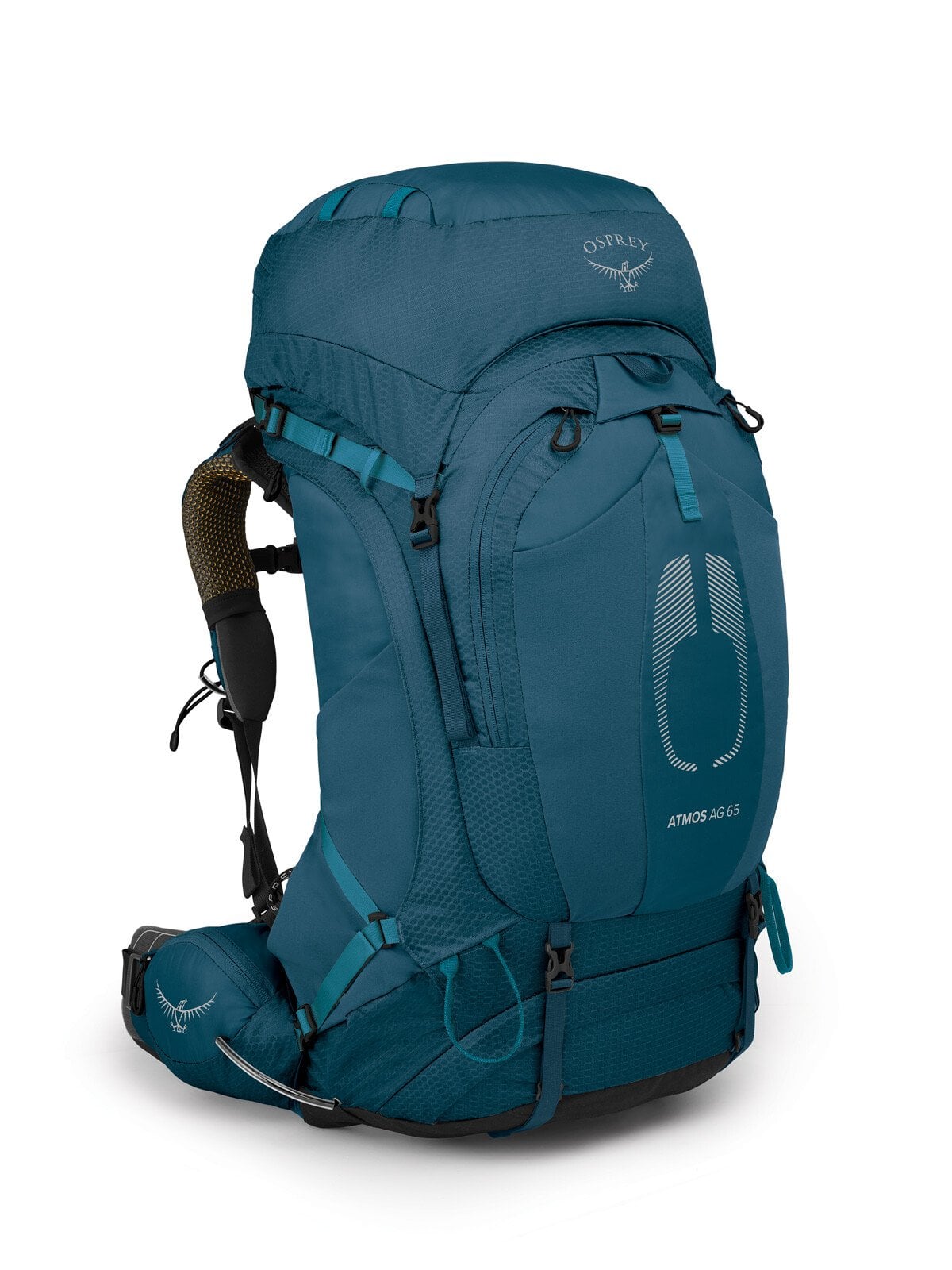 Osprey Atmos AG 65 Backpacking Pack 65L in Venturi Blue — front view