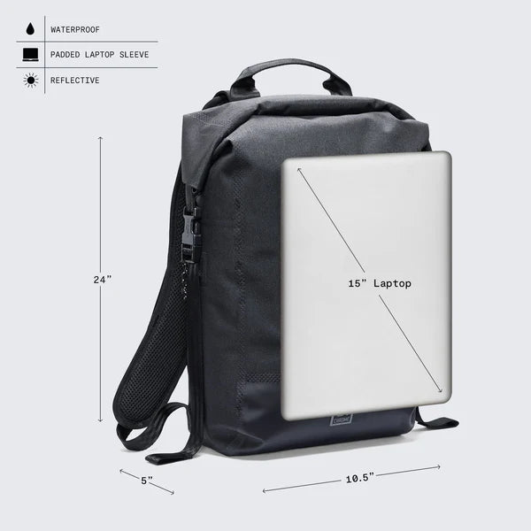 Chrome Industries Urban Ex Rolltop 20L backpack – black, rolltop open showing interior