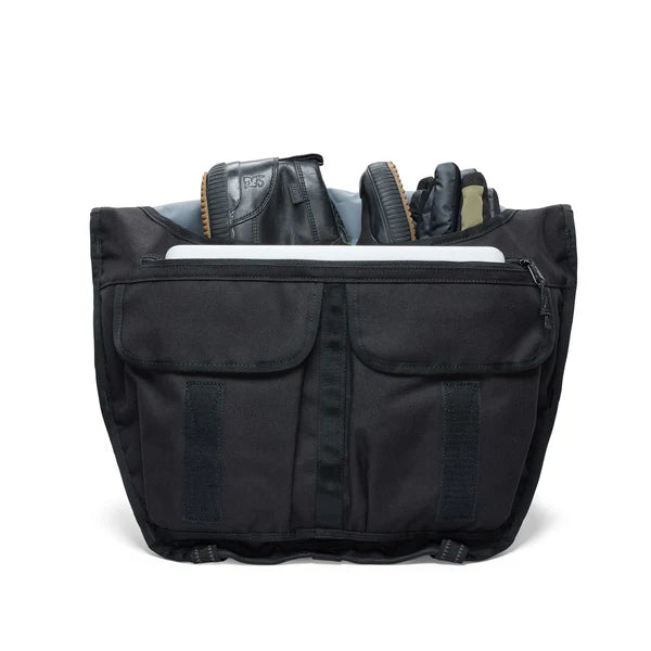 Black Chrome Citizen 15L messenger bag, open top view showing the main compartment