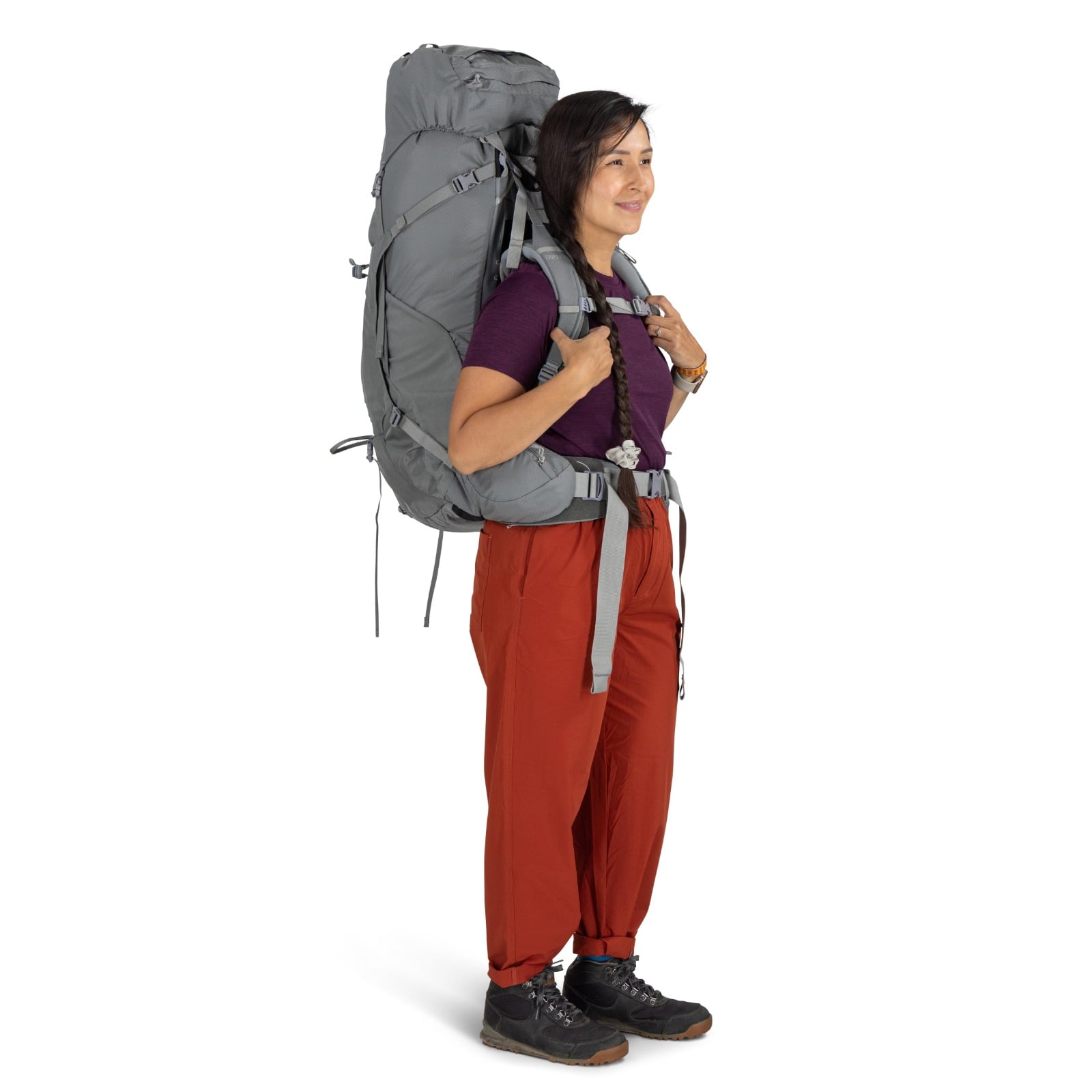 Osprey Ariel 65 Women's Hiking Backpack 65L in Medium Gray — lifestyle 2