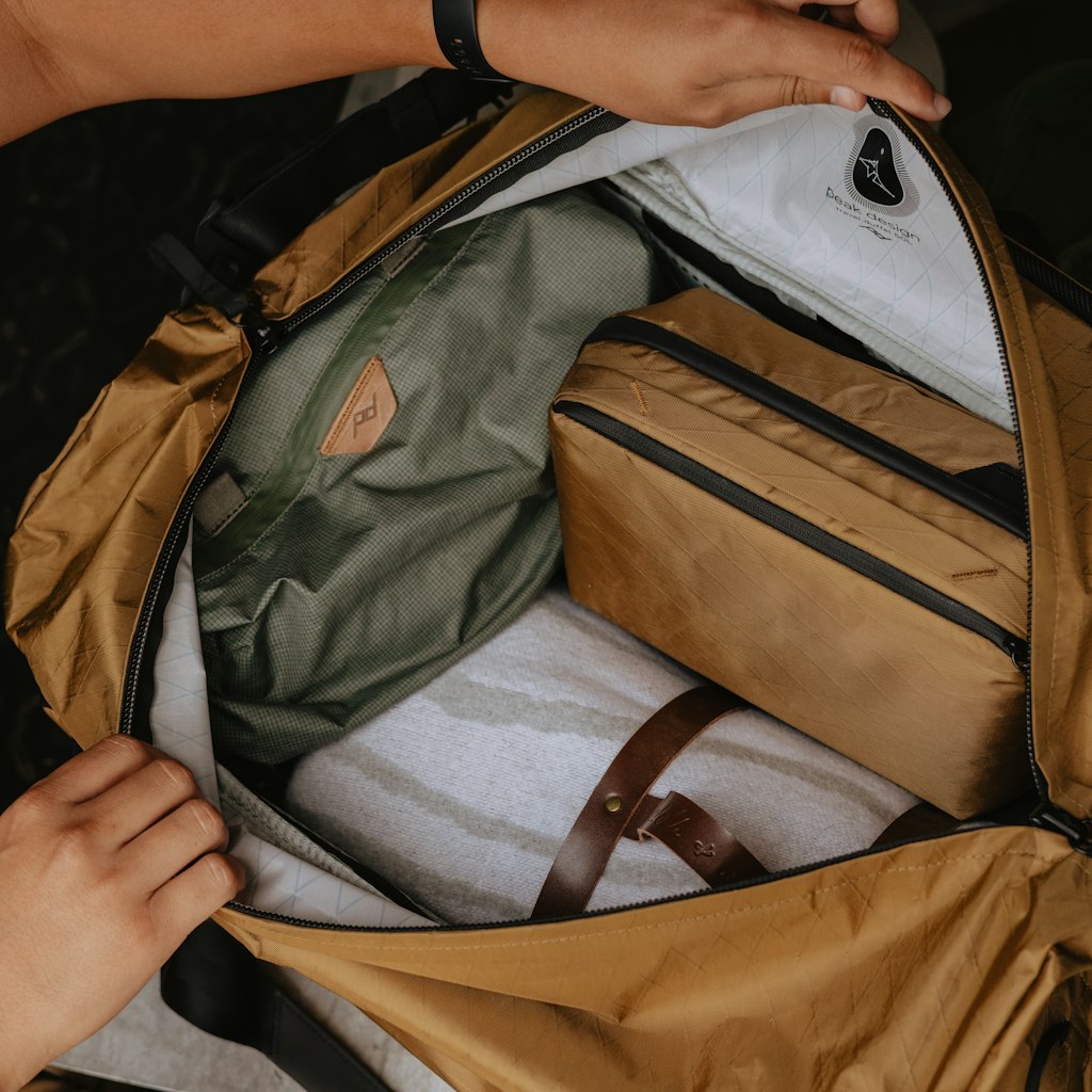 Peak Design Wash Pouch in Coyote — lifestyle 2