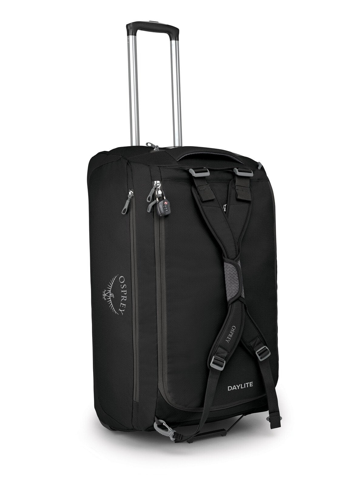 Osprey Daylite Wheeled Duffel 85L in Black — back view