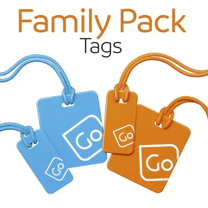 Go Travel Luggage Tags Family Pack – blue and orange, set of four